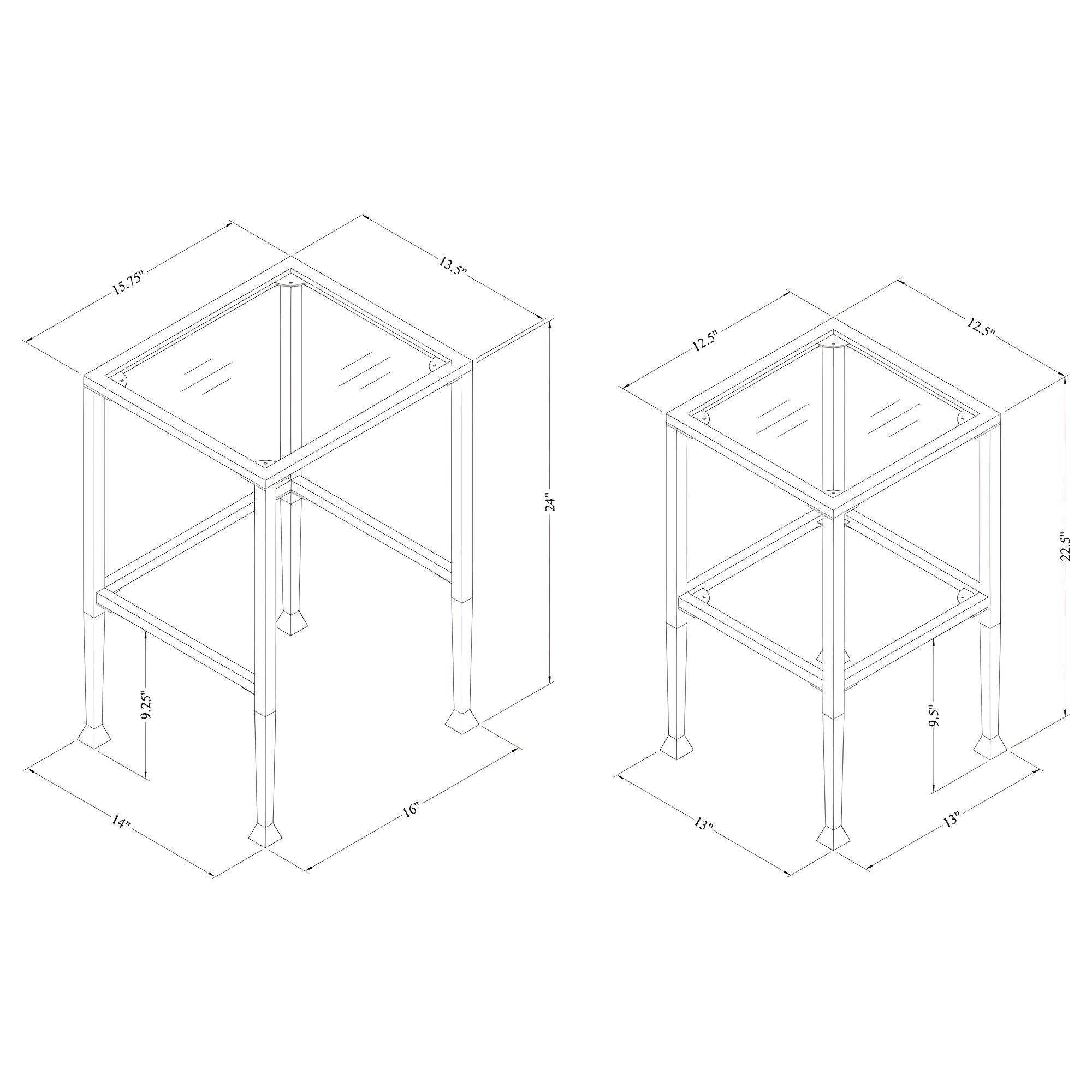 2-piece Glass Top Nesting Tables Black