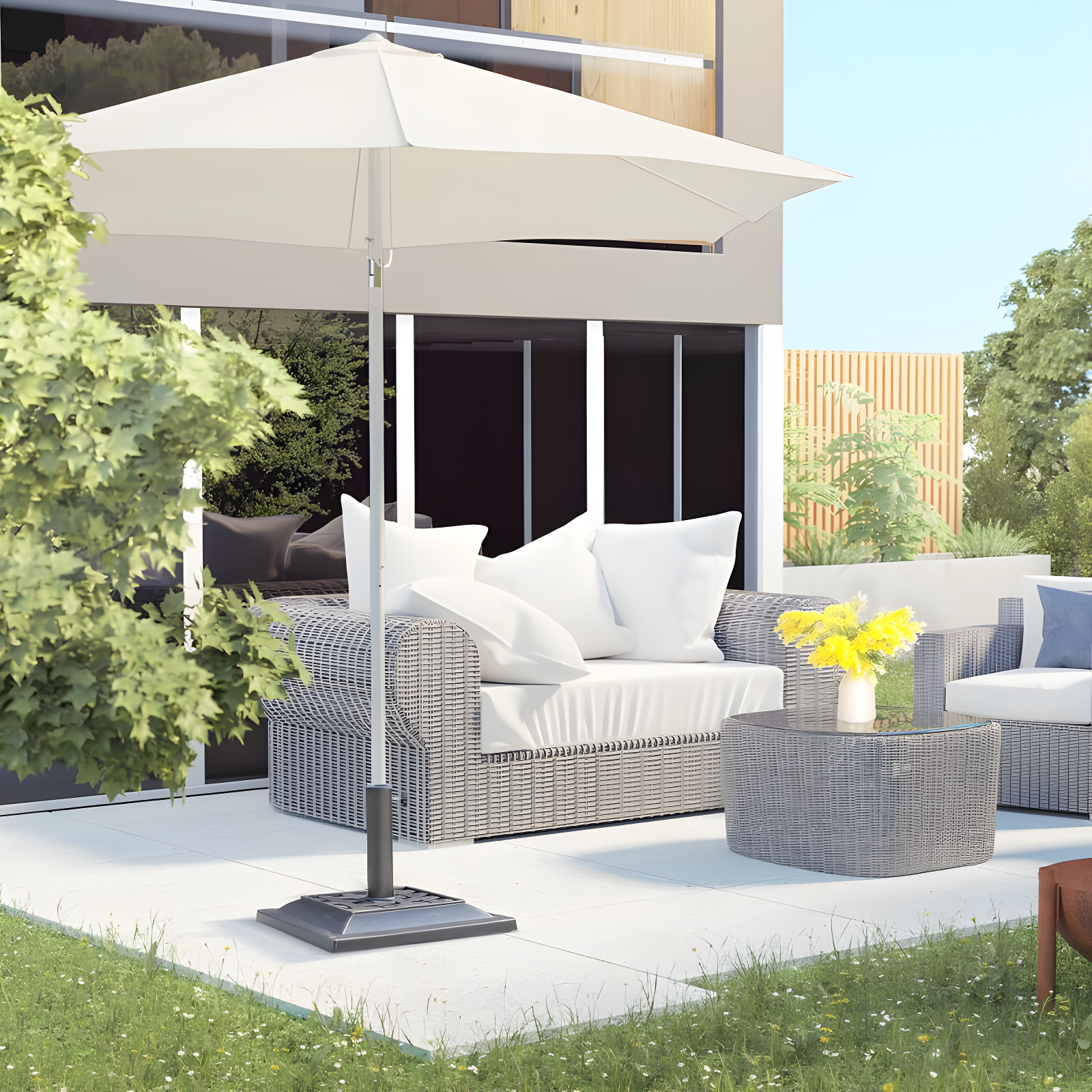 Outsunny 20 lbs Patio Market Umbrella Base Stand Resin Parasol Holder Square with Beautiful Decorative Pattern, for Φ1.5", Φ1.89" Pole