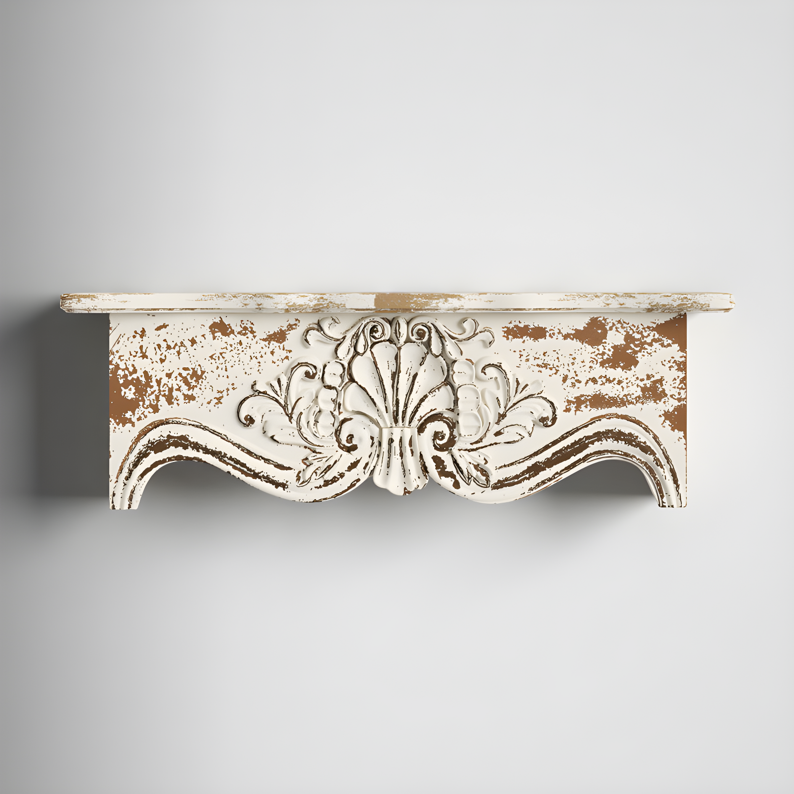 Kelly Clarkson Home Elicia White Wood Scroll Distressed 1 Shelf Room Wall Shelf