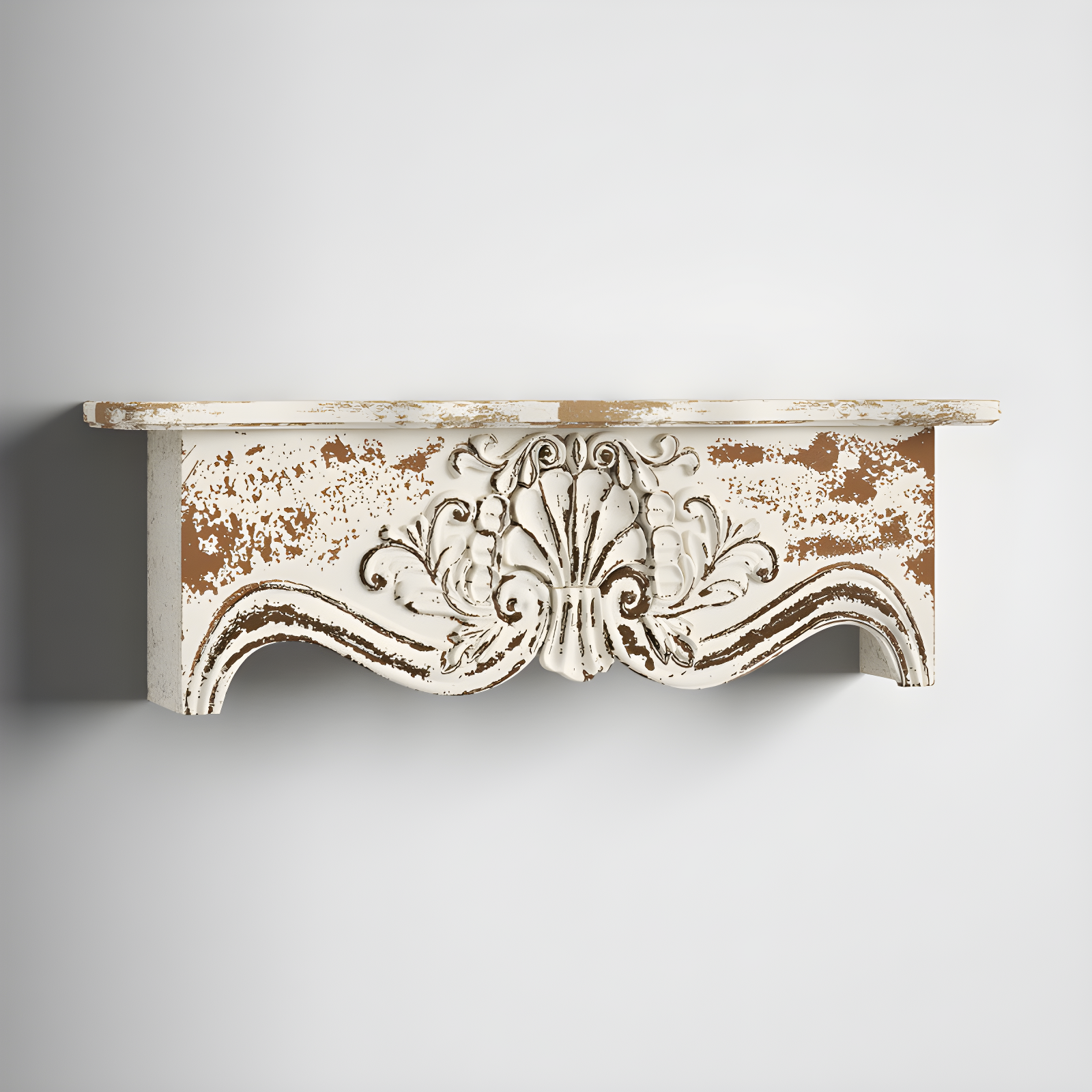 Kelly Clarkson Home Elicia White Wood Scroll Distressed 1 Shelf Room Wall Shelf