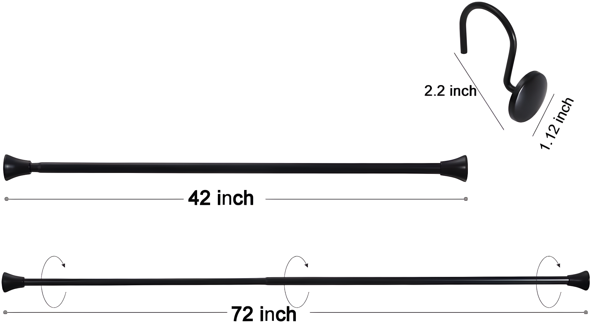 2.5'' Straight Tension Shower Curtain Rod & Hook Set