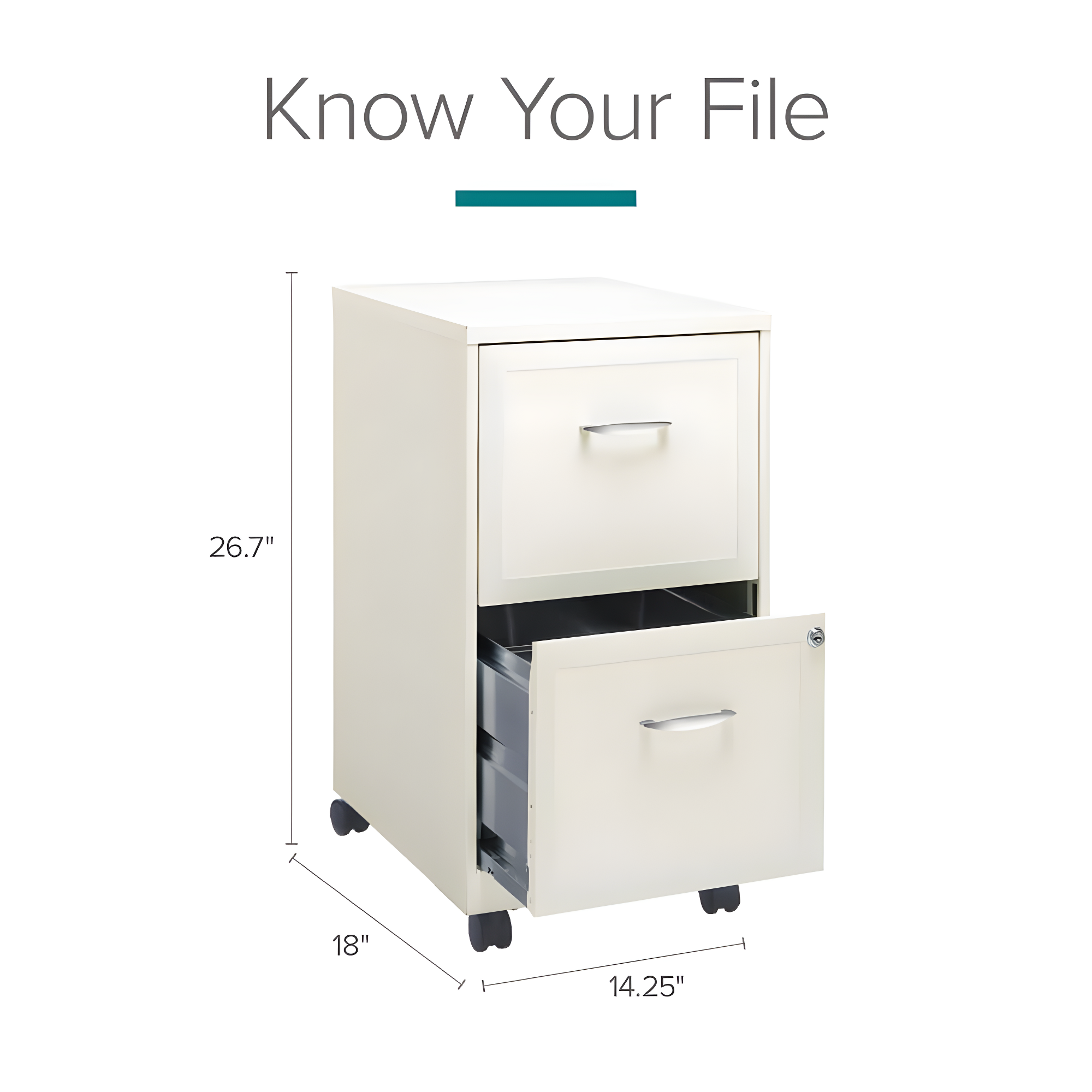 Hirsh Industries Space Solutions File Cabinet on Wheels 2 Drawer - Pearl White: Vertical Steel Storage, Office Supplies
