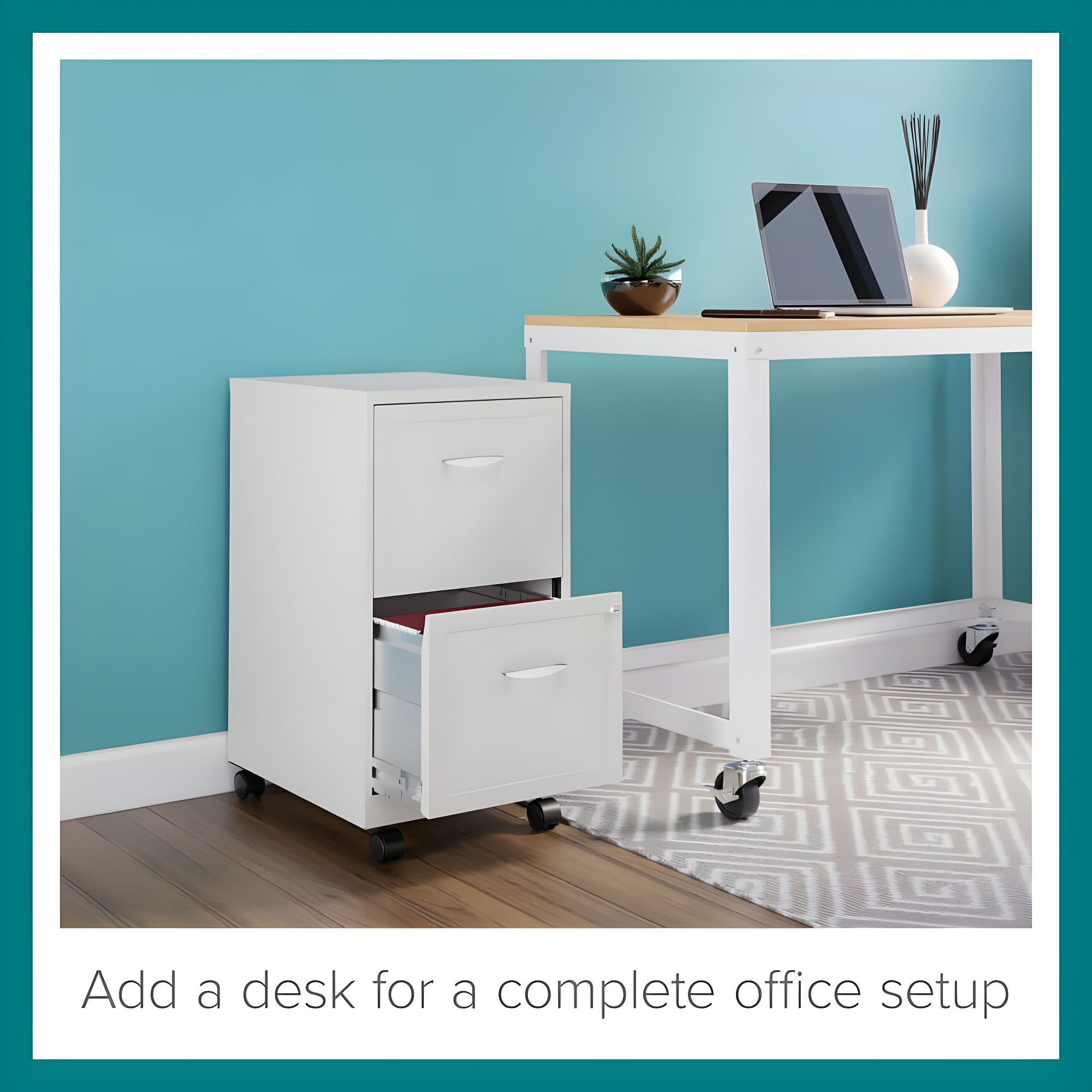 Hirsh Industries Space Solutions File Cabinet on Wheels 2 Drawer - Pearl White: Vertical Steel Storage, Office Supplies