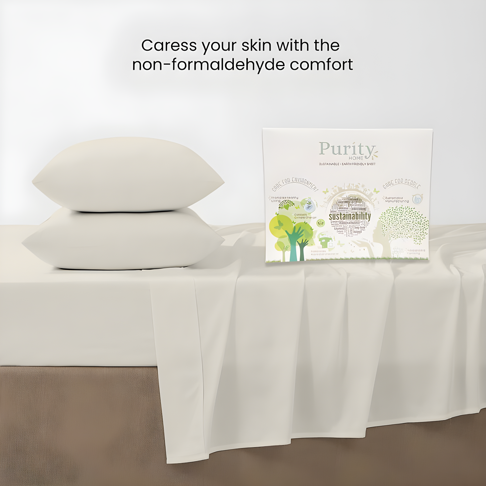 Full 400 Thread Count Wrinkle Free Cotton Sheet Set Ivory - Purity Home: Sateen Weave, Deep Pocket Fitted Sheet, OEKO-TEX Certified