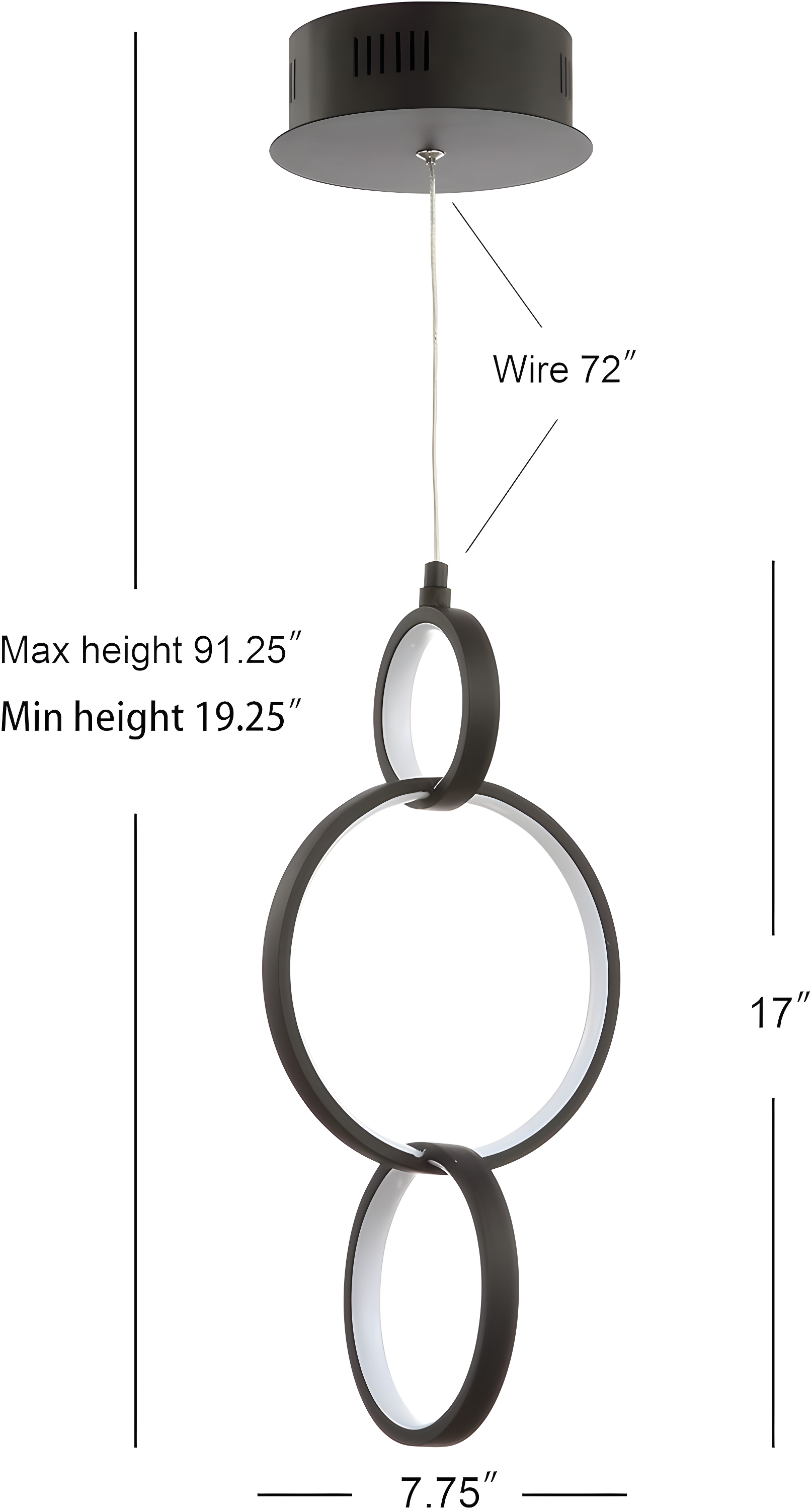 Loop 7.75" Adjustable Integrated LED Metal Ring Pendant, Black