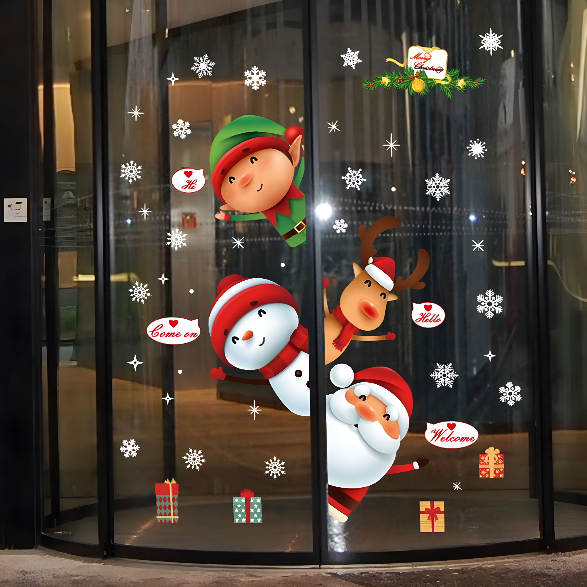 Christmas Windows Static Stickers Clings Santa Claus Snowman Deer Snowflake Removable Vinyl Christmas Tree Diy Wall Window Door Mural Decal Sticker Fo