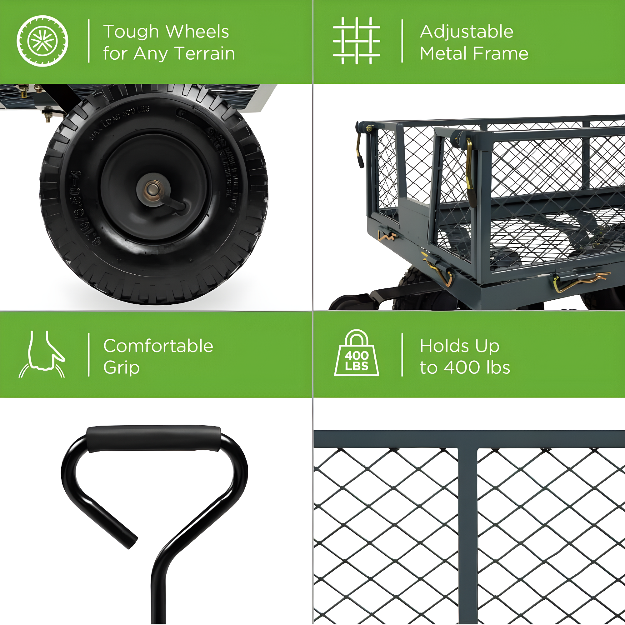 Best Choice Products Heavy-Duty Steel Garden Wagon Lawn Utility Cart w/ 400lb Capacity, Removable Sides, Handle - Gray