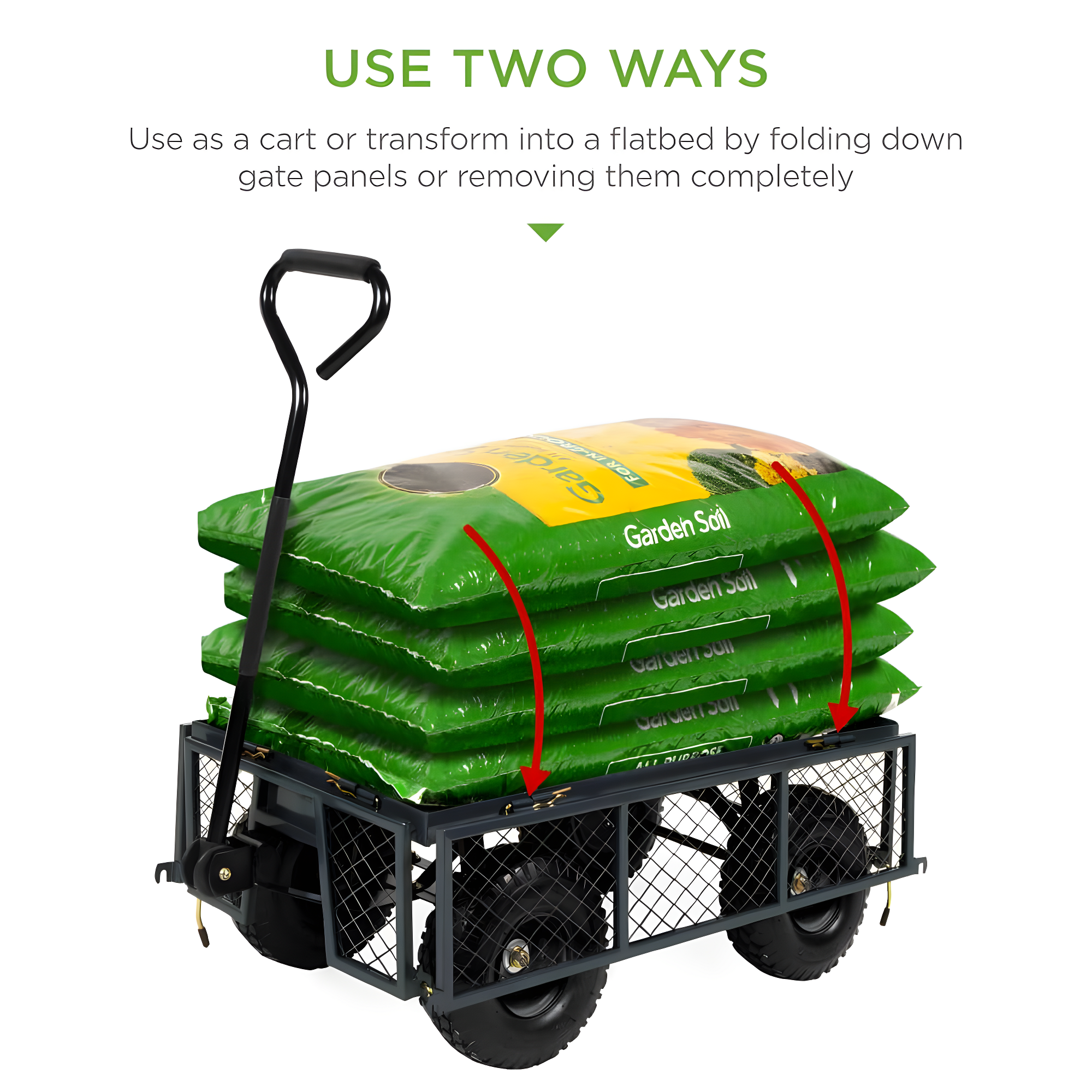 Best Choice Products Heavy-Duty Steel Garden Wagon Lawn Utility Cart w/ 400lb Capacity, Removable Sides, Handle - Gray