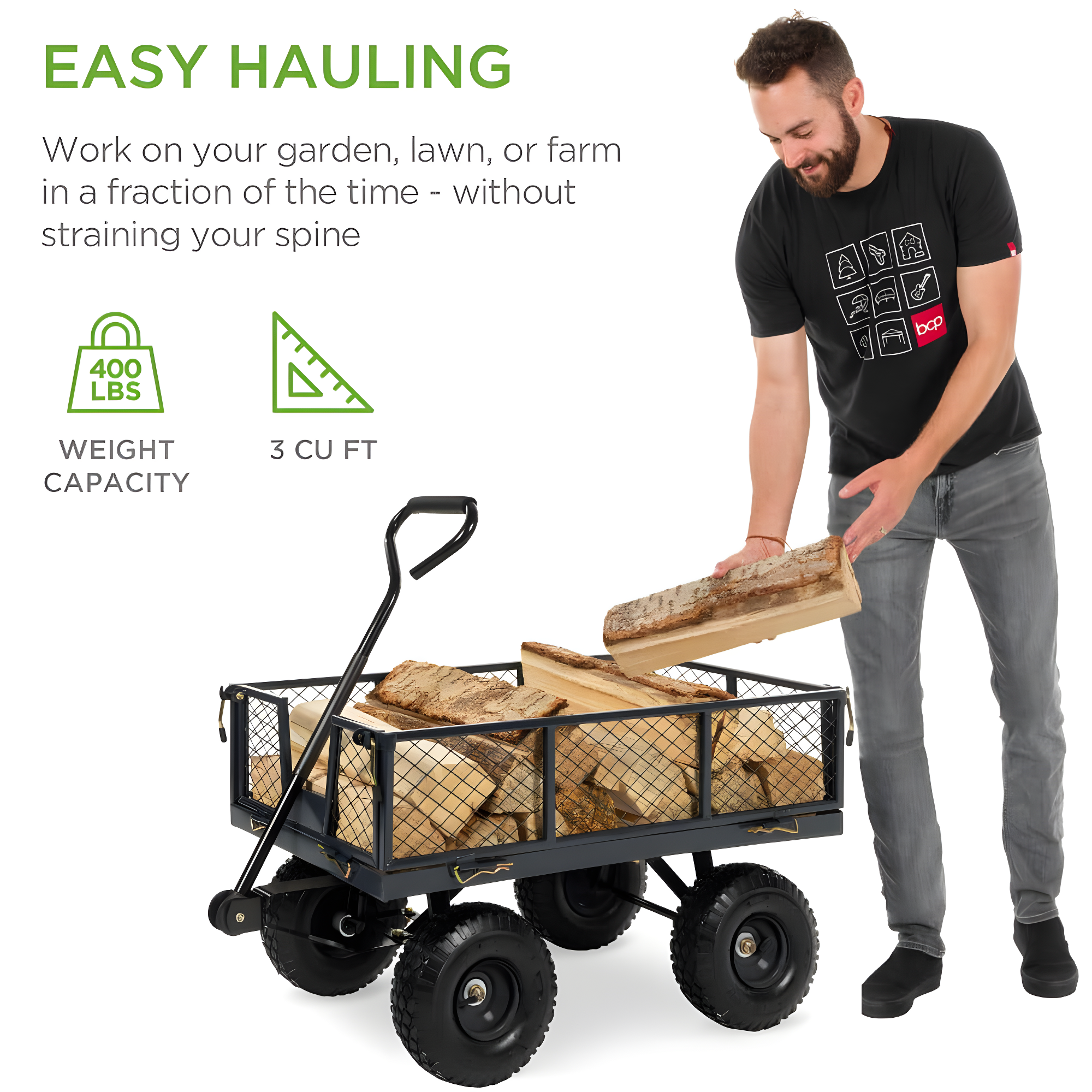 Best Choice Products Heavy-Duty Steel Garden Wagon Lawn Utility Cart w/ 400lb Capacity, Removable Sides, Handle - Gray
