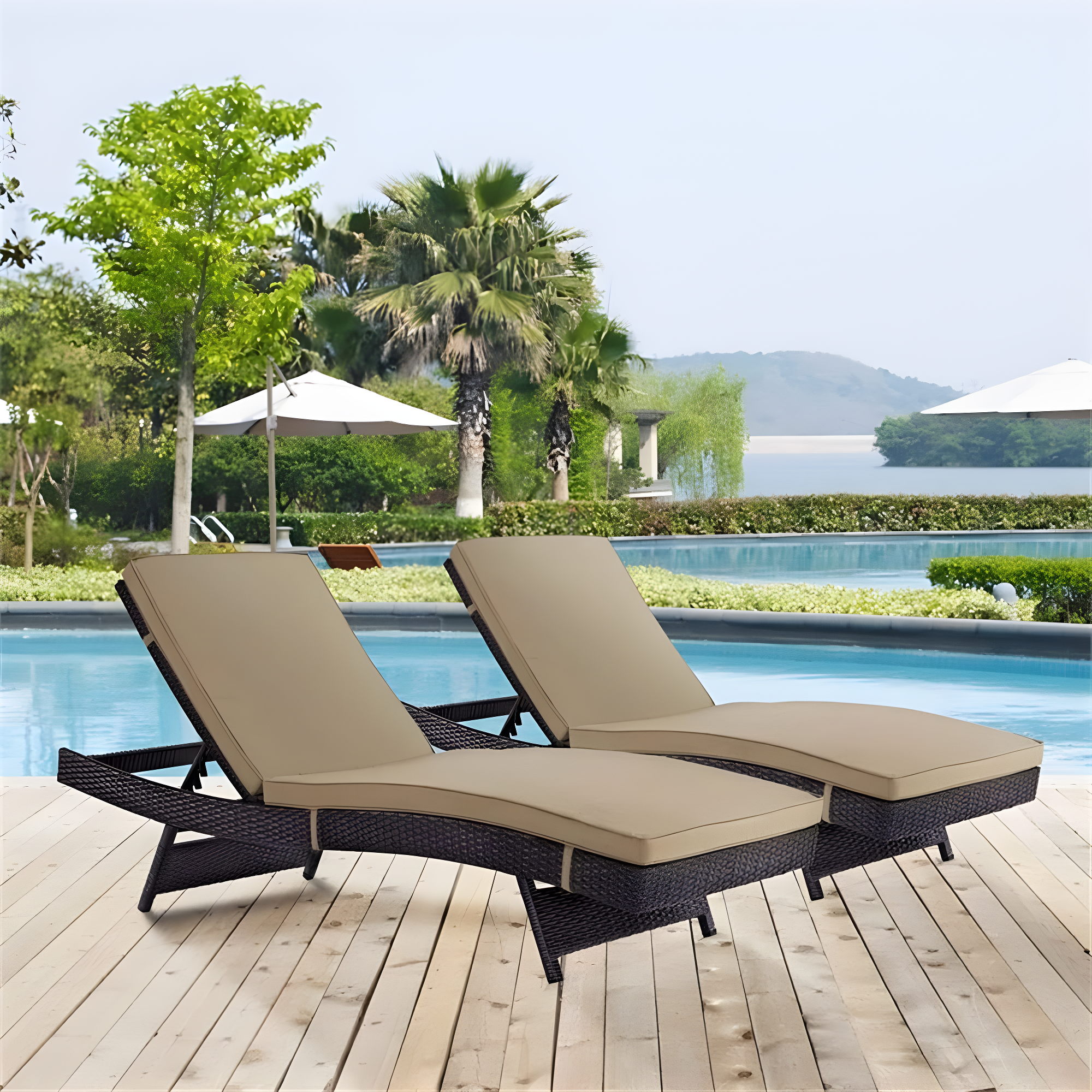 Modway Convene Outdoor Patio ChaiseSet of 2 in Espresso Mocha