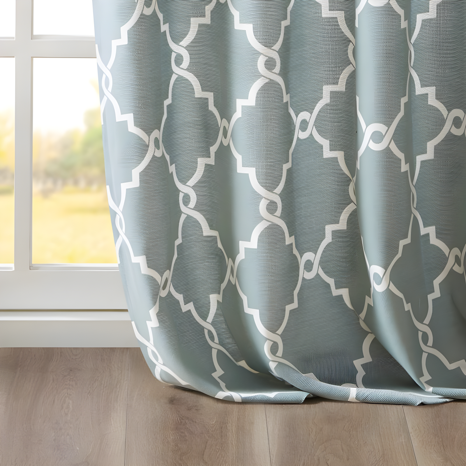 Fretwork Print Grommet Top Window Curtain Panel