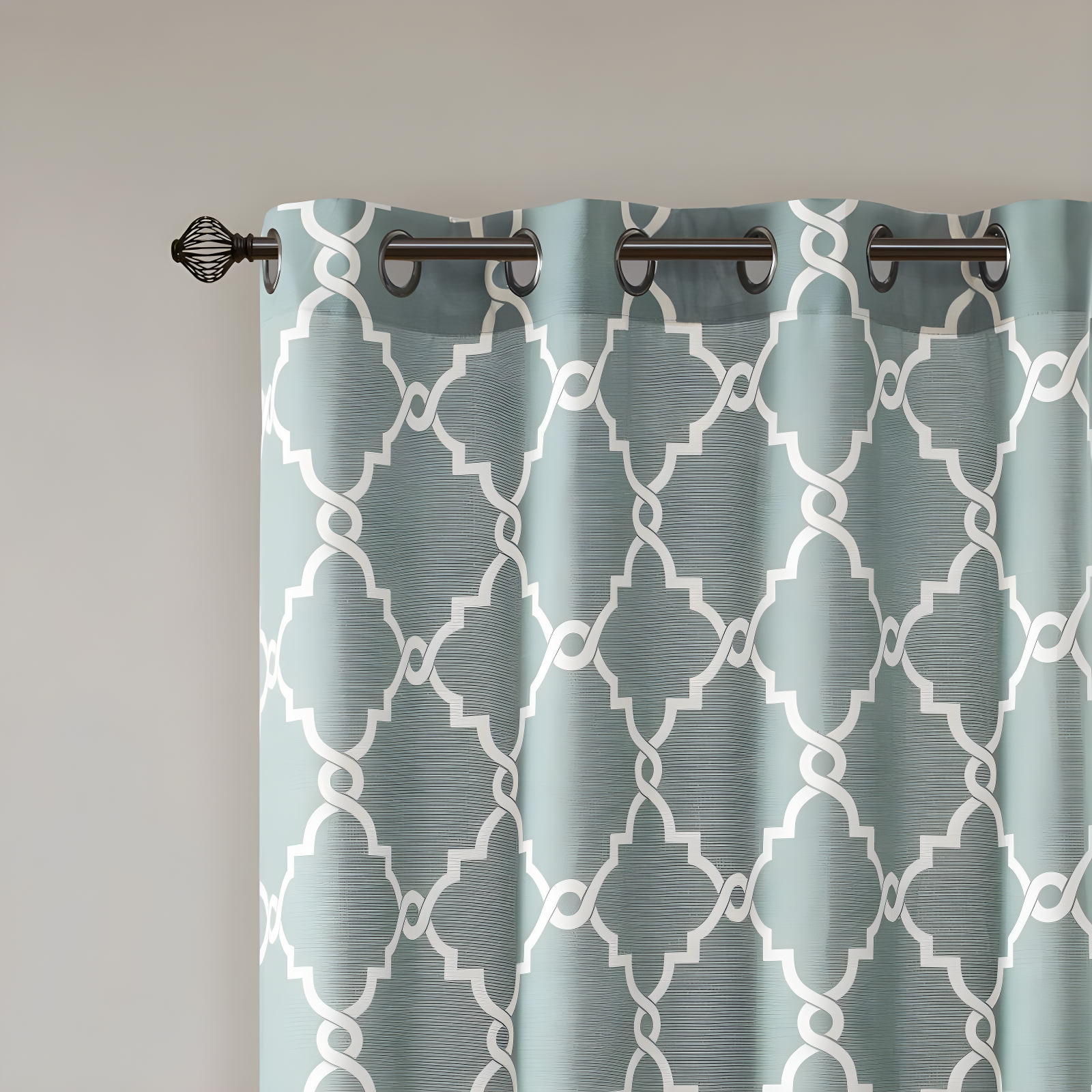 Fretwork Print Grommet Top Window Curtain Panel