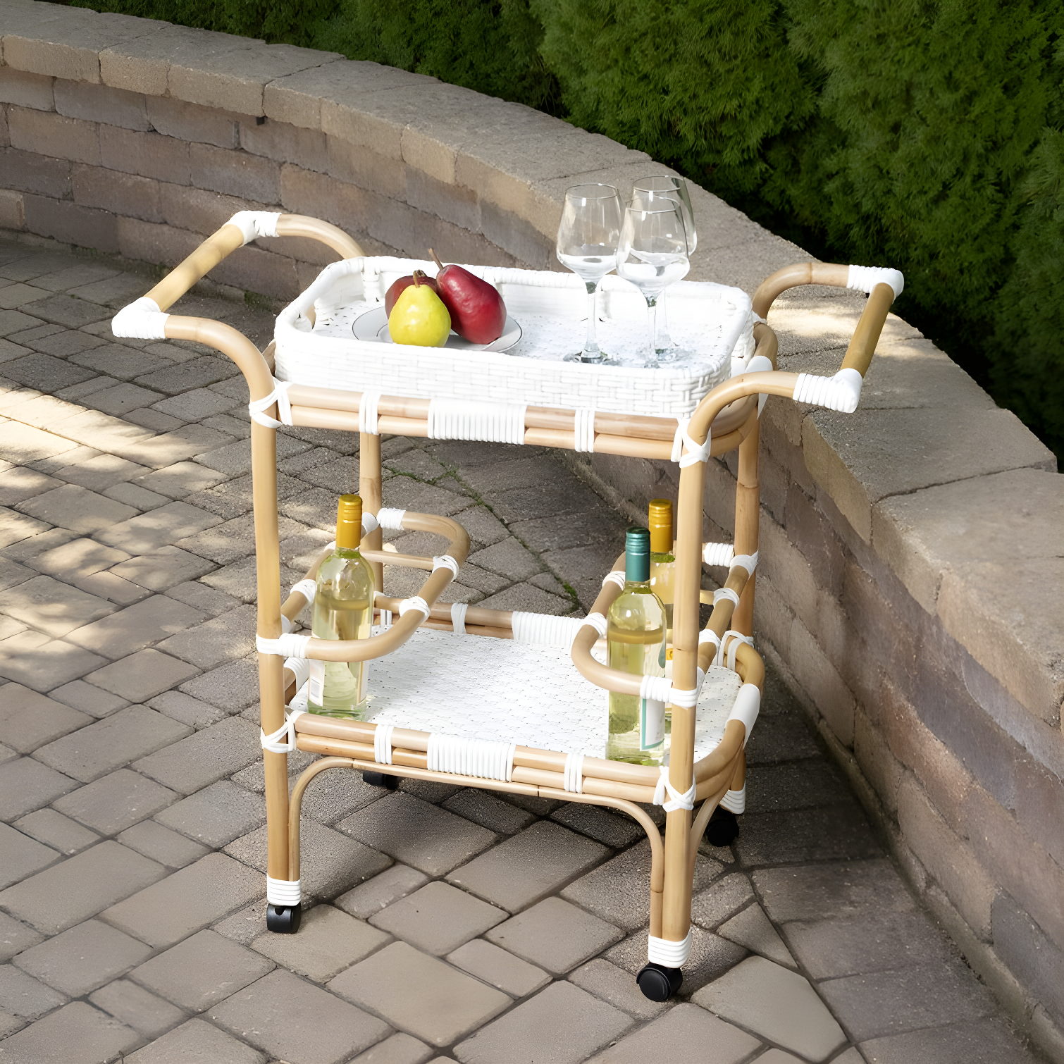 Butler Specialty Company Selena White Rattan Bar Cart