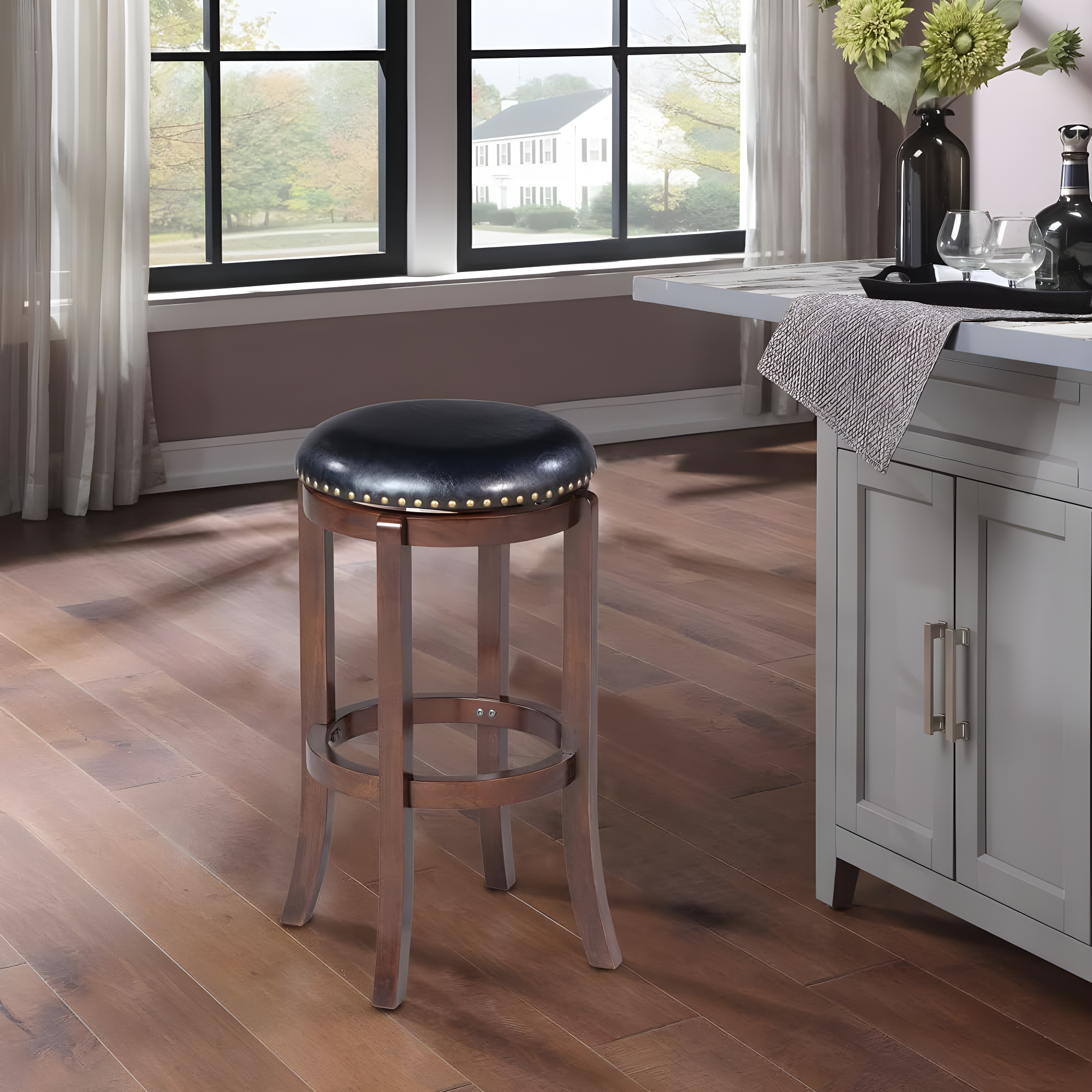 Boraam Cordova Bar Height Backless Swivel Wood Bar Stool, Cappuccino Finish