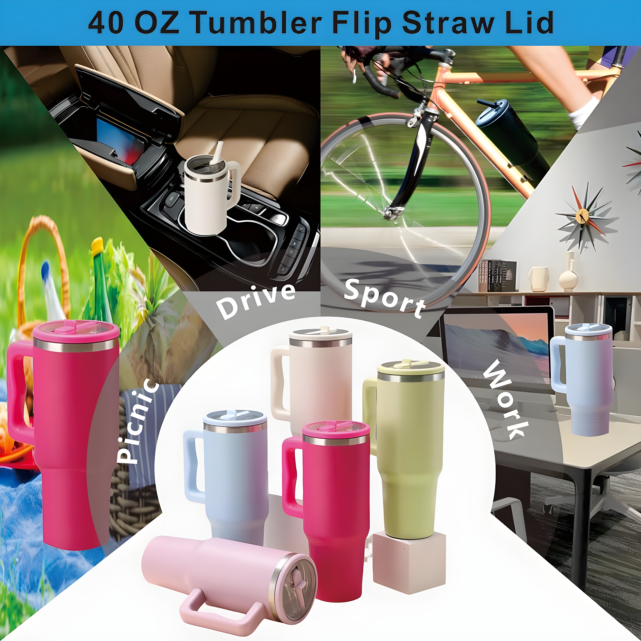 ANTAND 2 Pack 40 Oz Tumbler Flip Straw Lid Replacement Fit For Stanley Quencher, Leak Proof For Stanley Lid Replacement Spill Proof Reusable Tumbler Cover Compatible With 40oz Stanley Cup (Set of 2)