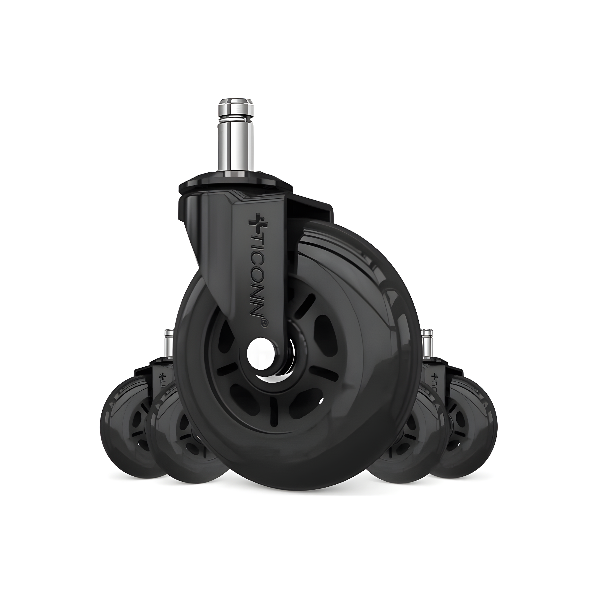 TICONN Office Chair Caster Wheels Set of 5 for Tile, Hardwood Floors and Carpets, Universal Fit for Most Chairs (Black)