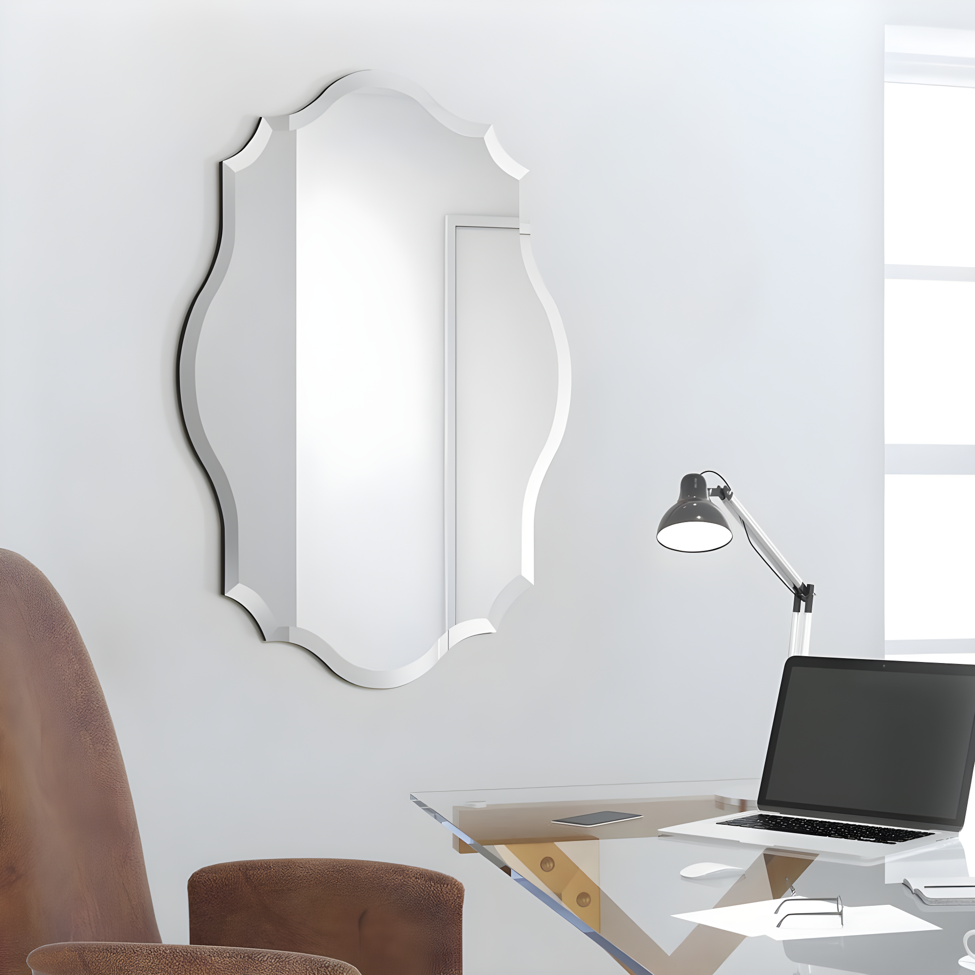 Empire Art Direct  Frameless Beveled Oblong Scalloped Wall Mirror, 24 in. x 32 in.
