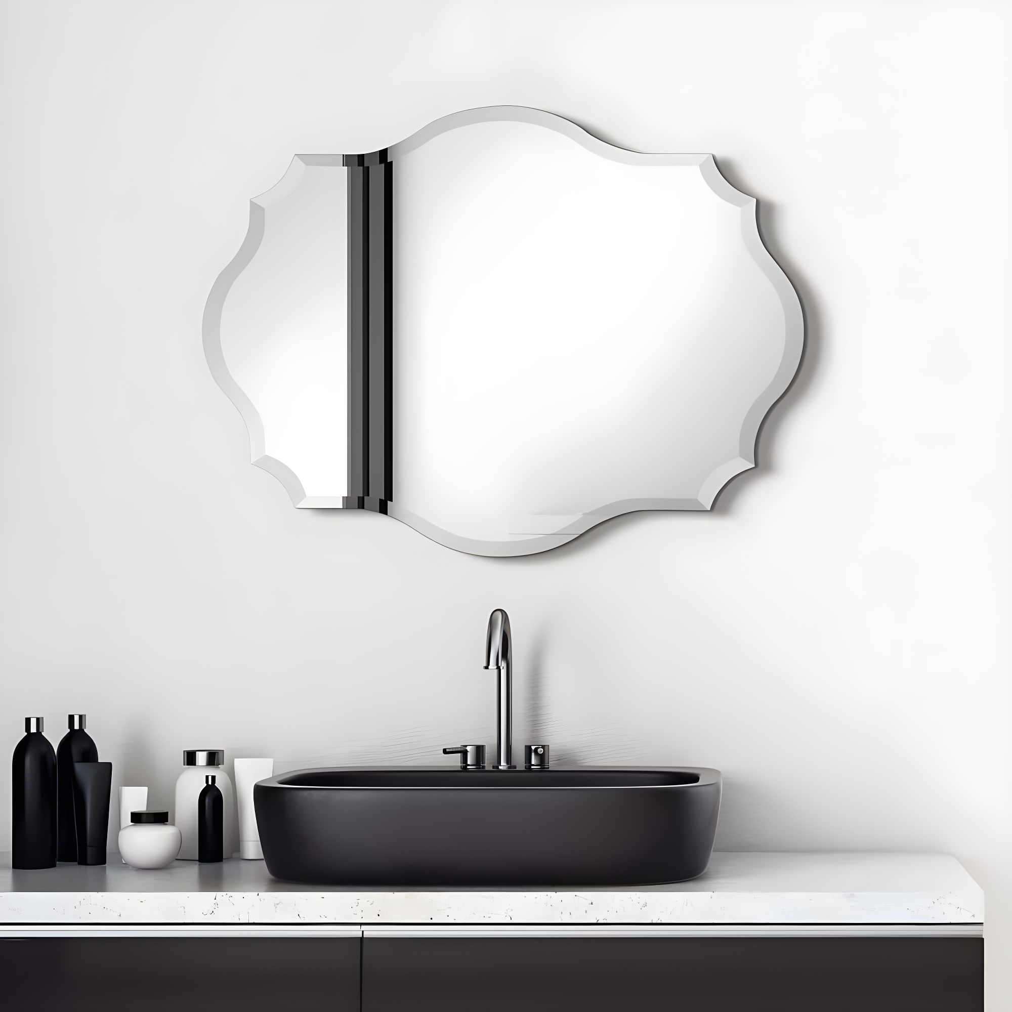 Empire Art Direct  Frameless Beveled Oblong Scalloped Wall Mirror, 24 in. x 32 in.