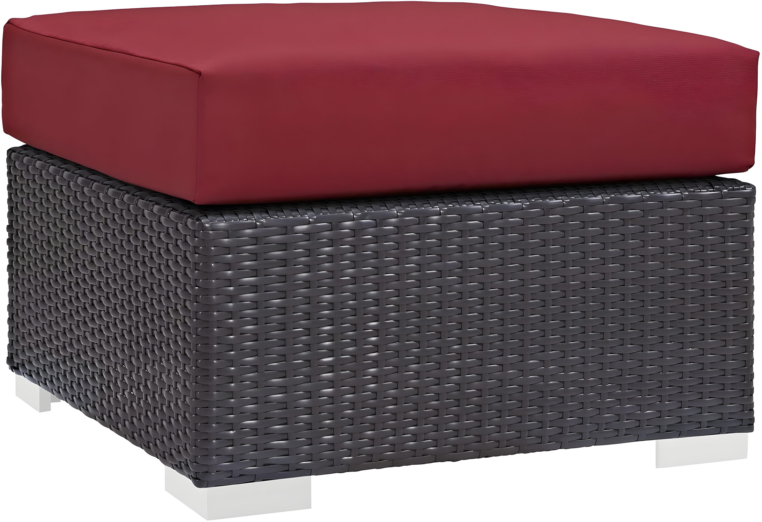 Modway Convene Outdoor Patio Fabric Square Ottoman in Espresso Red