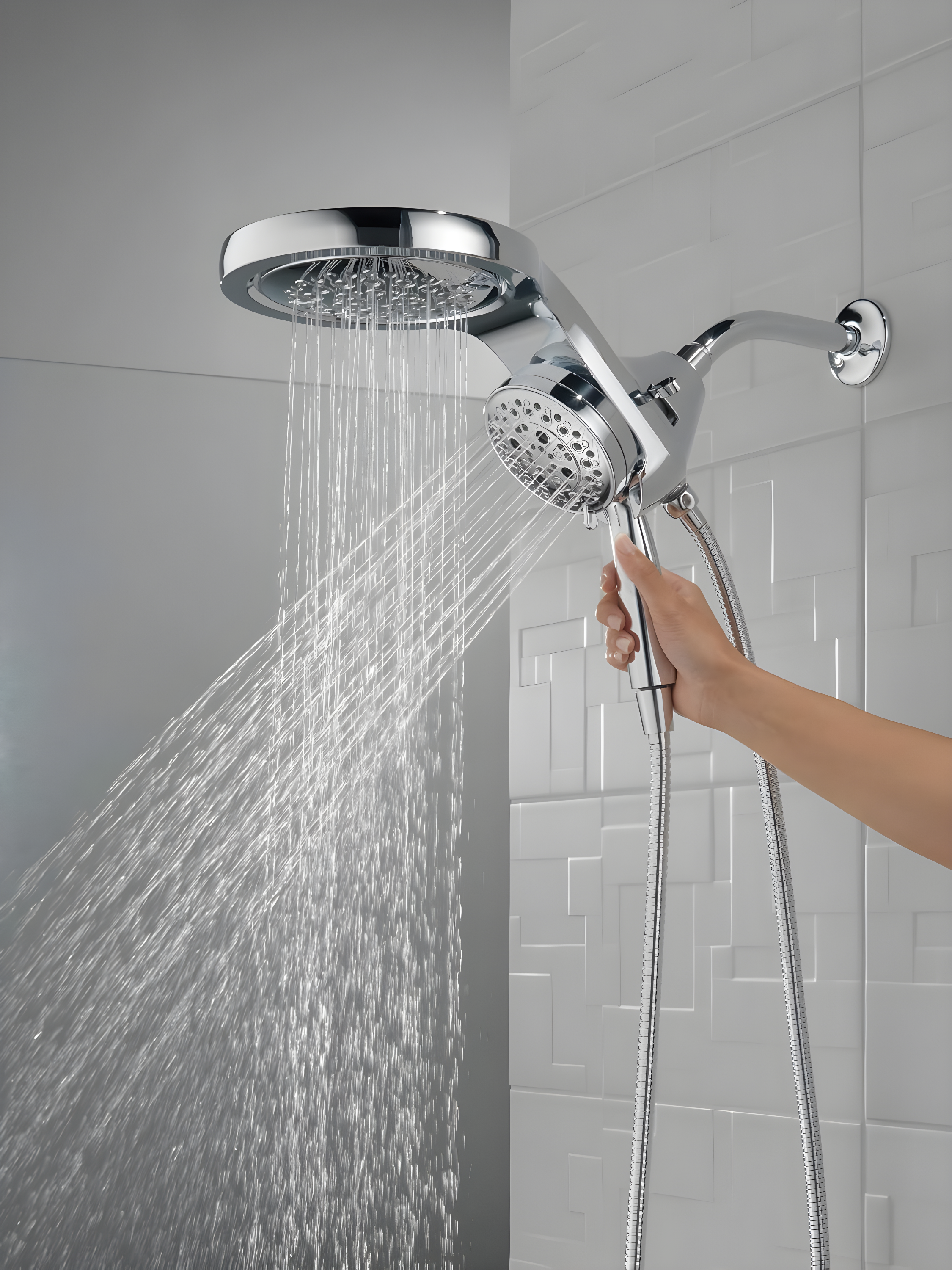 HydraChoice Hydrorain 5 Spray Dual Shower Head and Handheld Shower with H2Okinetic 2.5 GPM