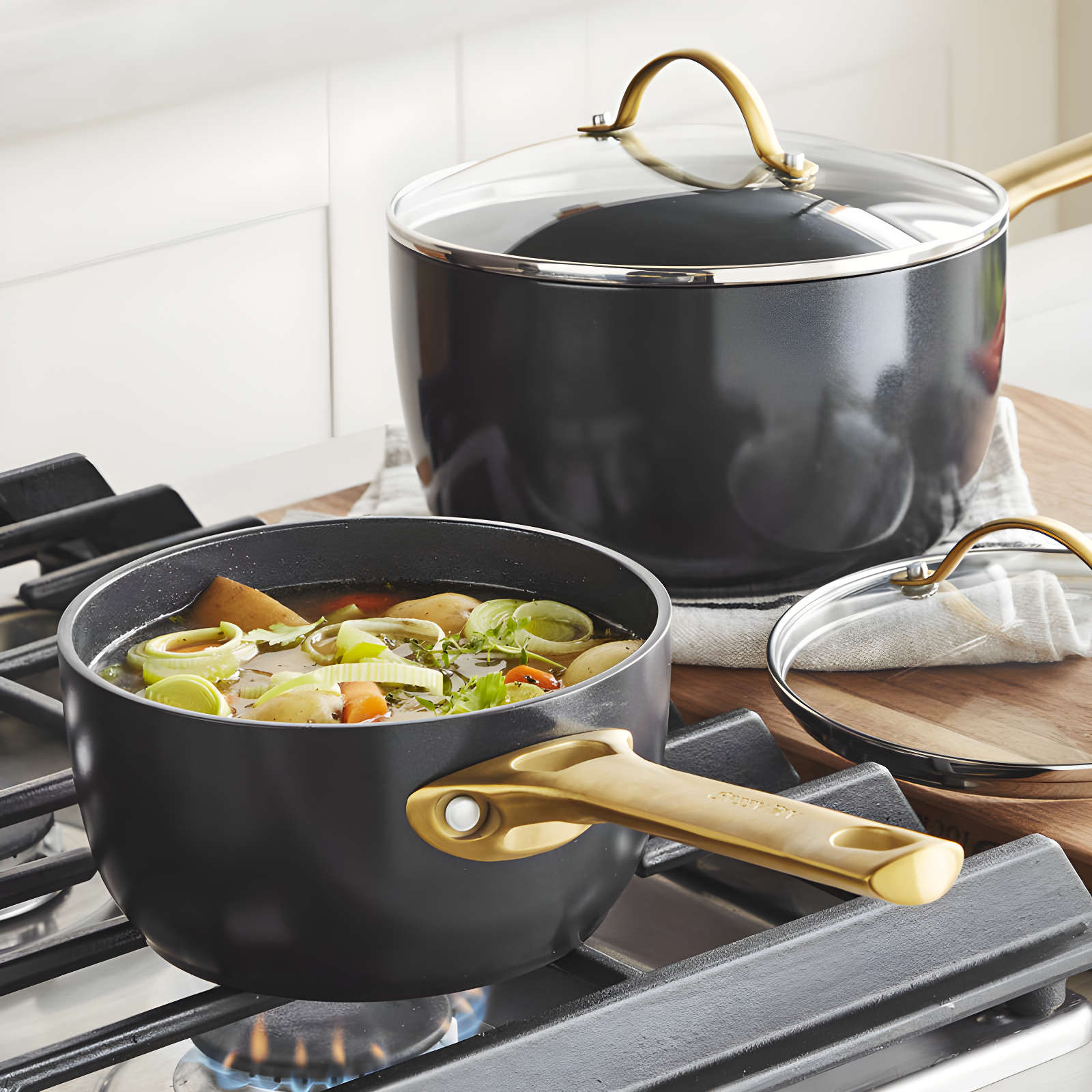 GreenPan GreenPan Reserve Black Healthy Ceramic Nonstick Saucepan Set with Lids, 1.5qt and 3qt
