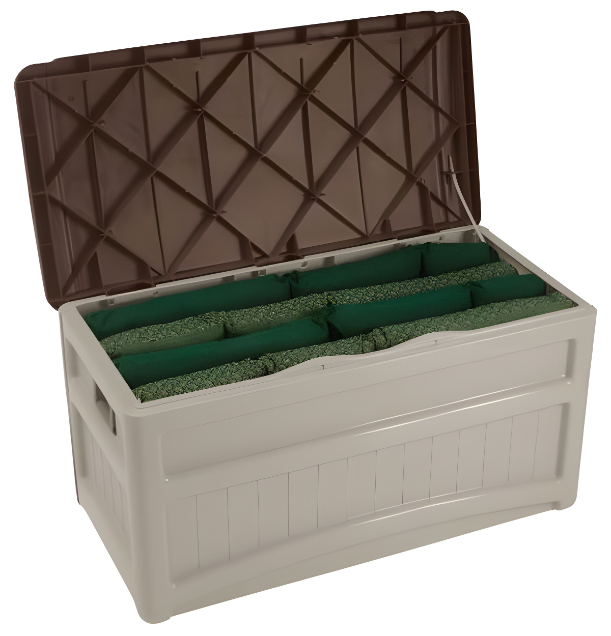 Suncast Suncast 78 Gallon Water Resistant Resin Deck Box with Wheels in Light Taupe/Mocha