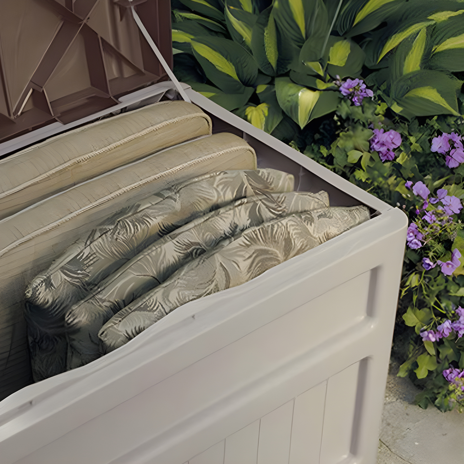 Suncast Suncast 78 Gallon Water Resistant Resin Deck Box with Wheels in Light Taupe/Mocha