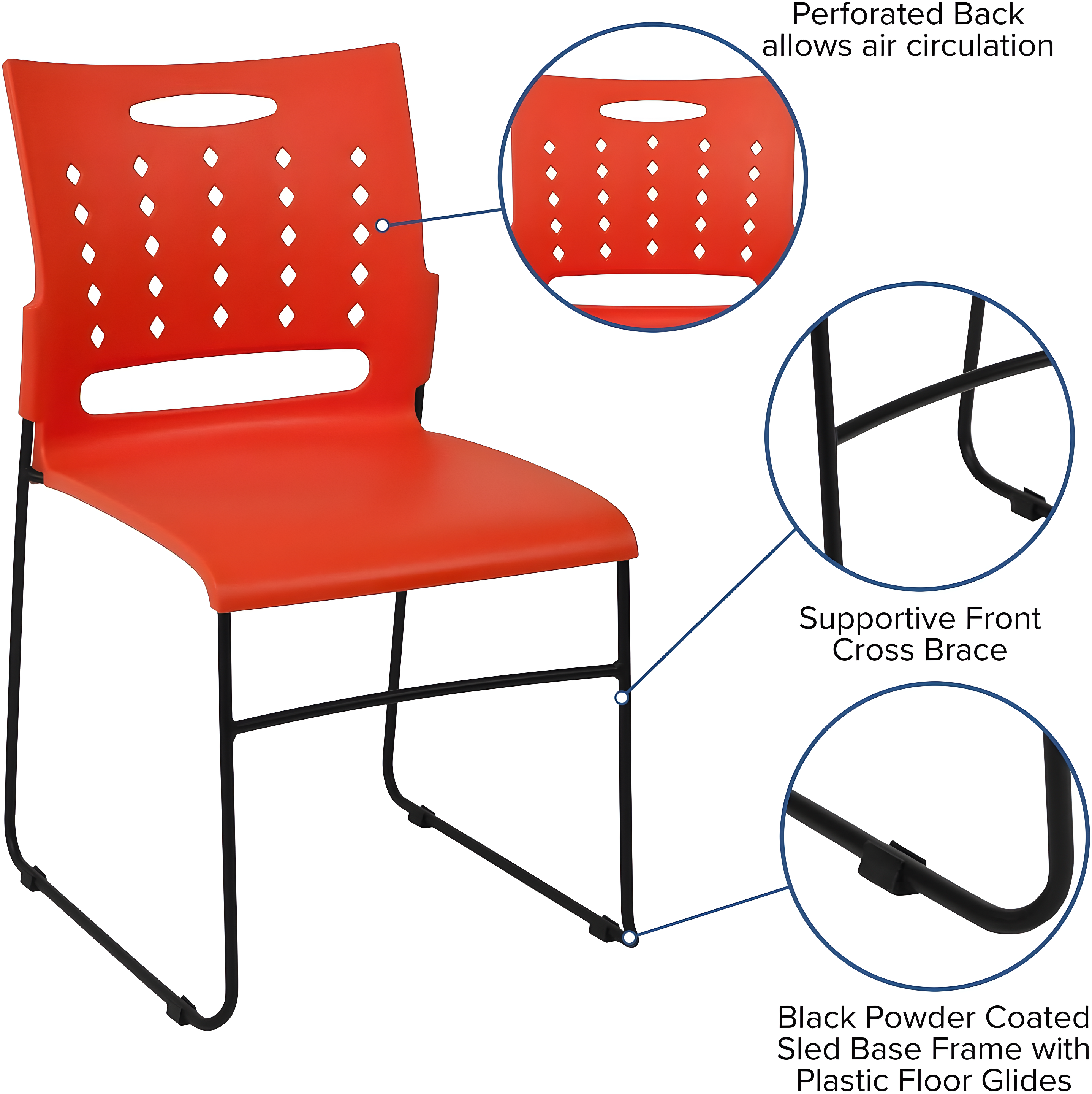 Flash Furniture 881 lb. Capacity Sled Base Stack Chair with Carry Handle and Air-Vent Back