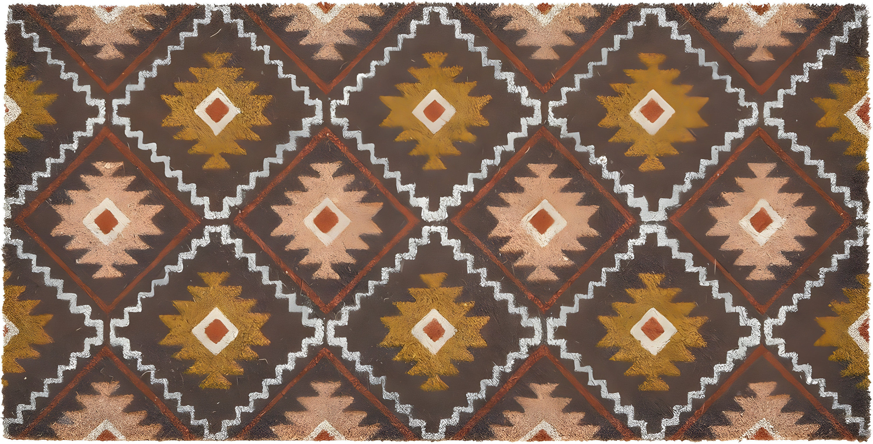 Main + Mesa Natural Coir Doormat with Geometric Print, Multi-color