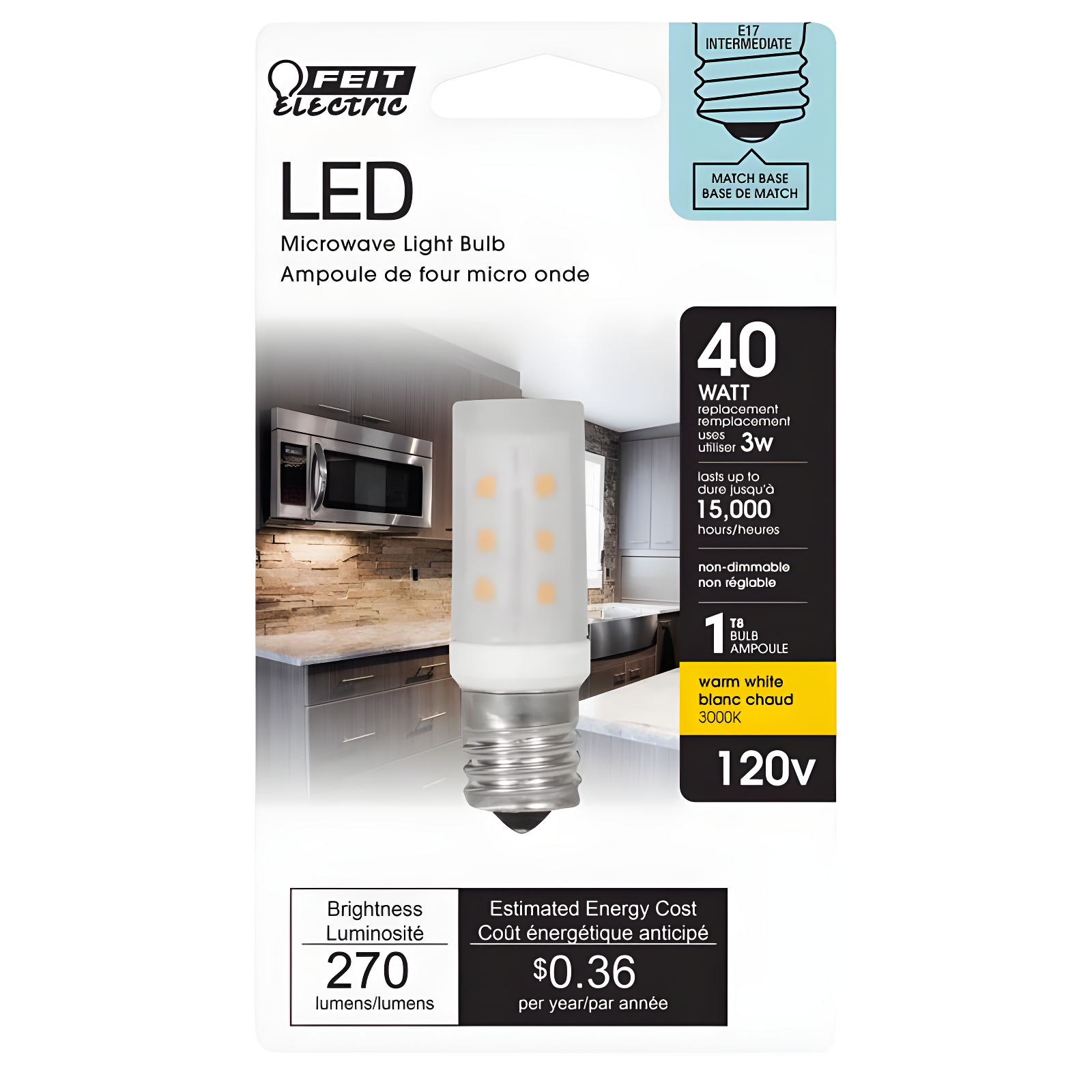 Feit Electric T8 E17 (Intermediate) LED Bulb Warm White 40 Watt Equivalence 1 pk