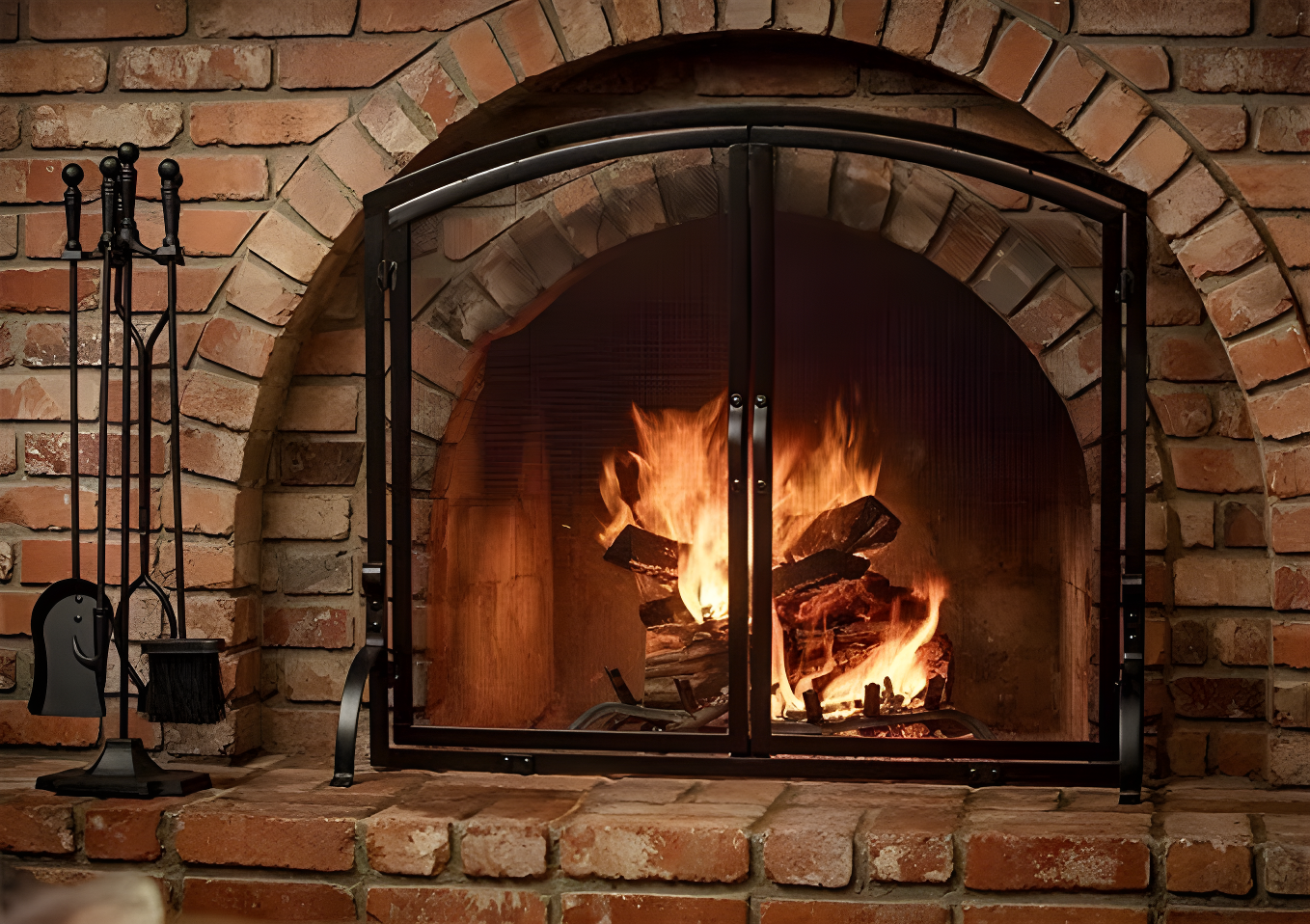 UniFlame Single Panel Black Wrought Iron Screen with Doors