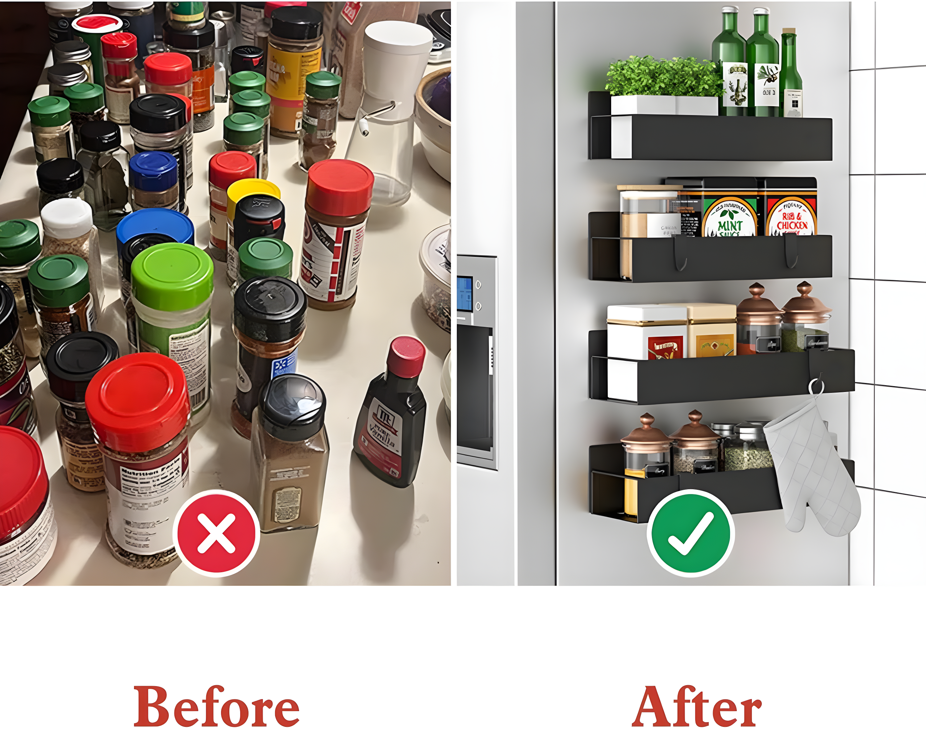 Textiles Hub 4 Pack Magnetic Spice Rack For Refrigerator, Moveable Magnetic Spice Organizer, Black Metal Strong Magnetic Shelf For Fridge And Microwave Oven, Space Saving For Kitchen