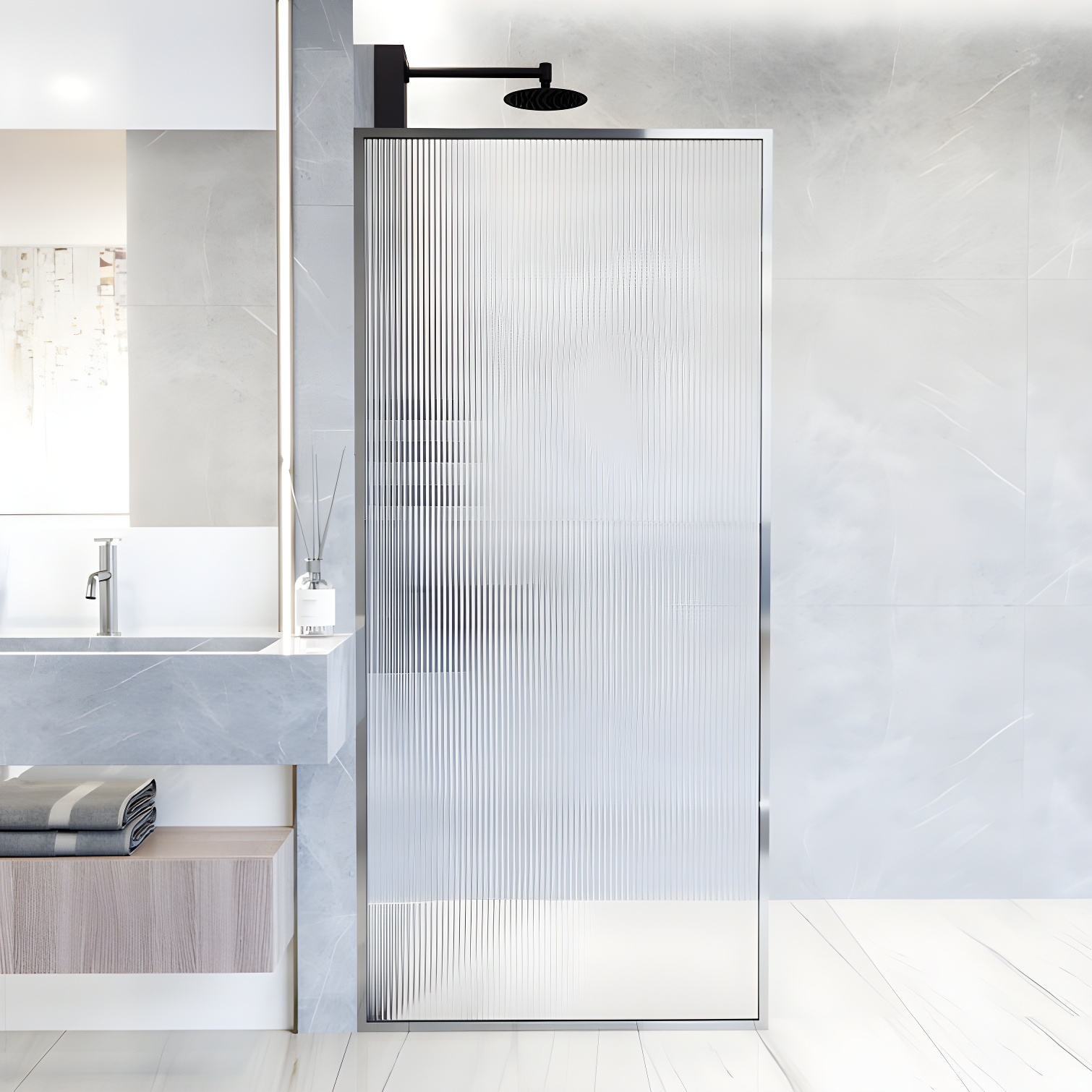 Meridian 34" W x 74" H Fixed Framed Shower Screen with 3/8" Glass