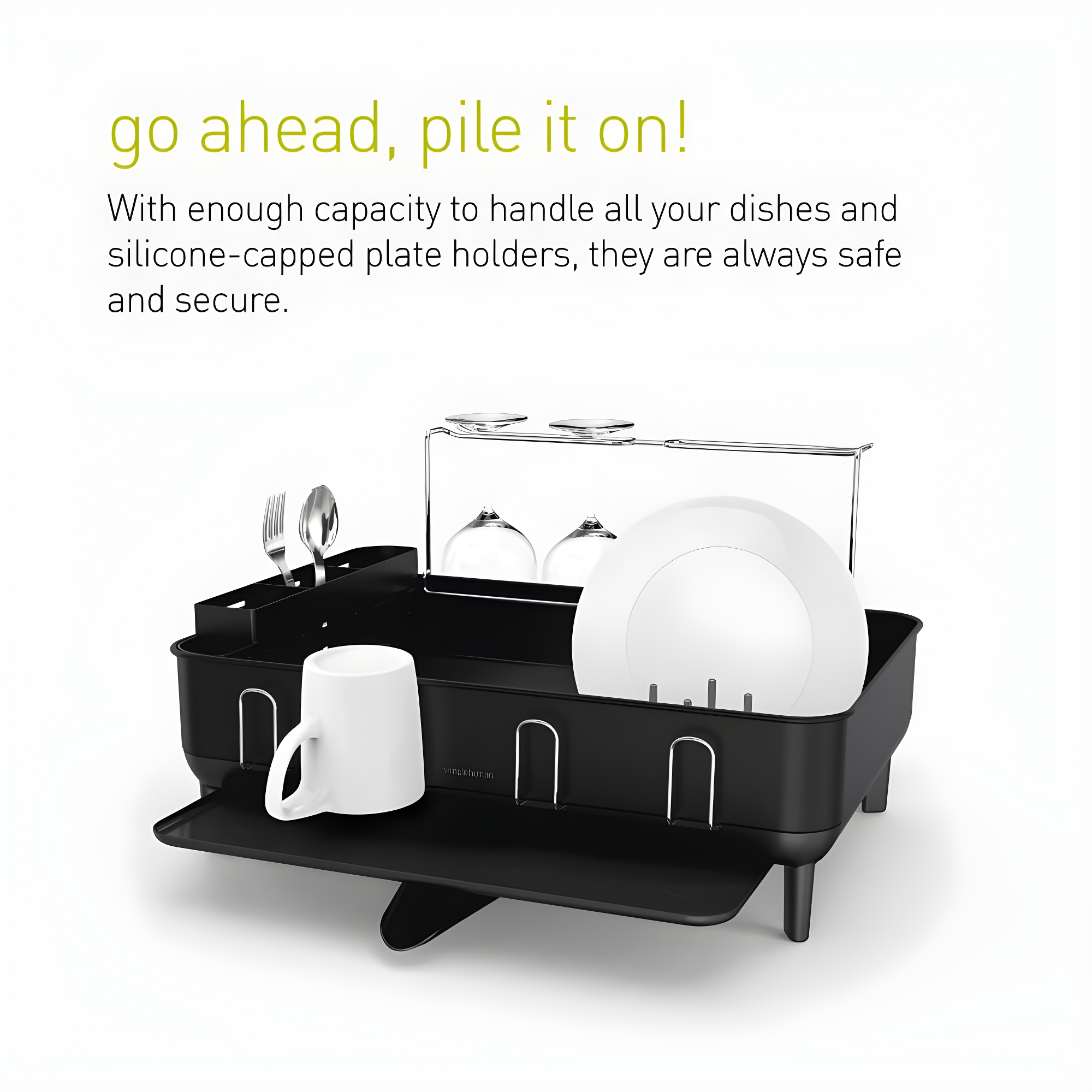 Simplehuman Kitchen Dish Drying Rack, Matte Black Steel