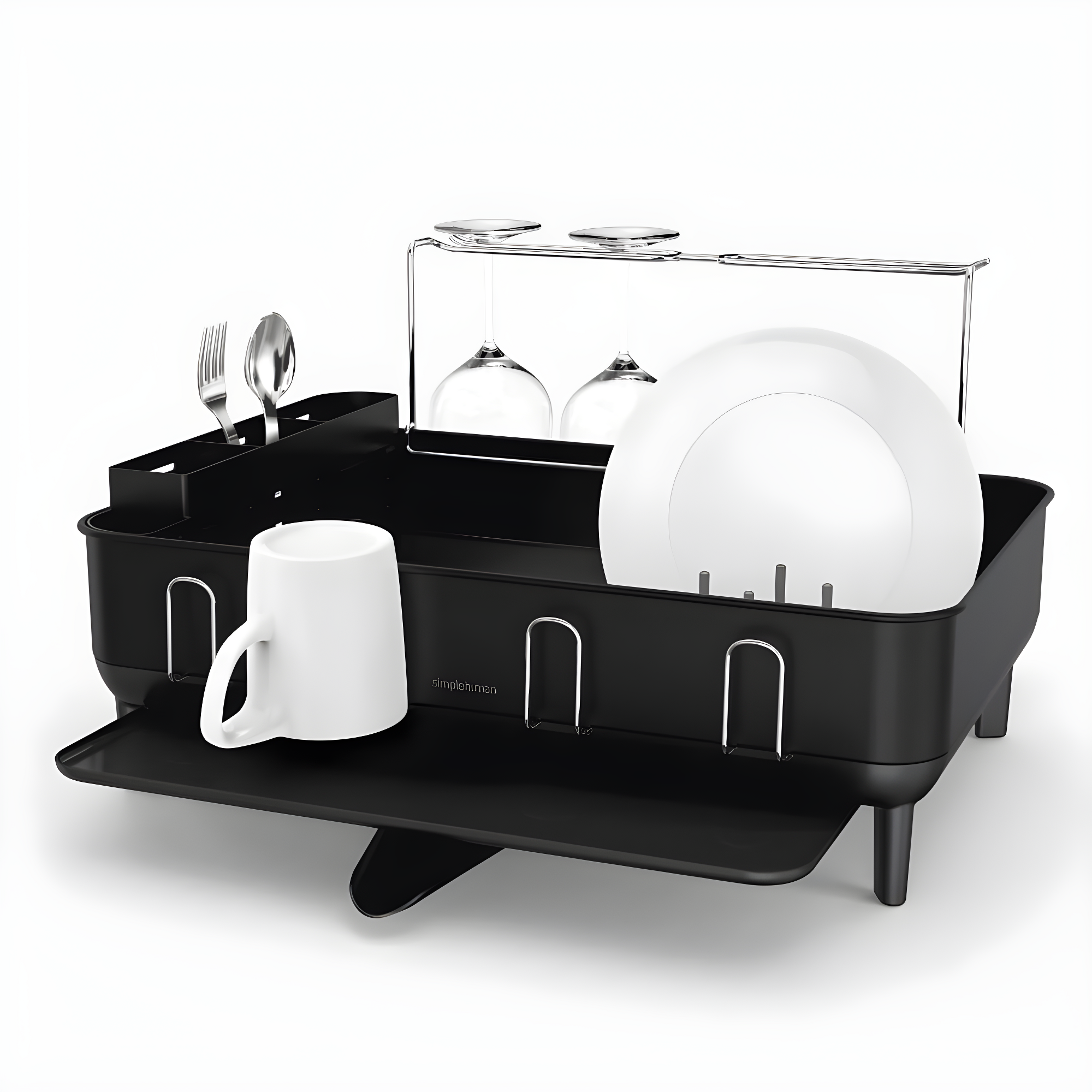 Simplehuman Kitchen Dish Drying Rack, Matte Black Steel
