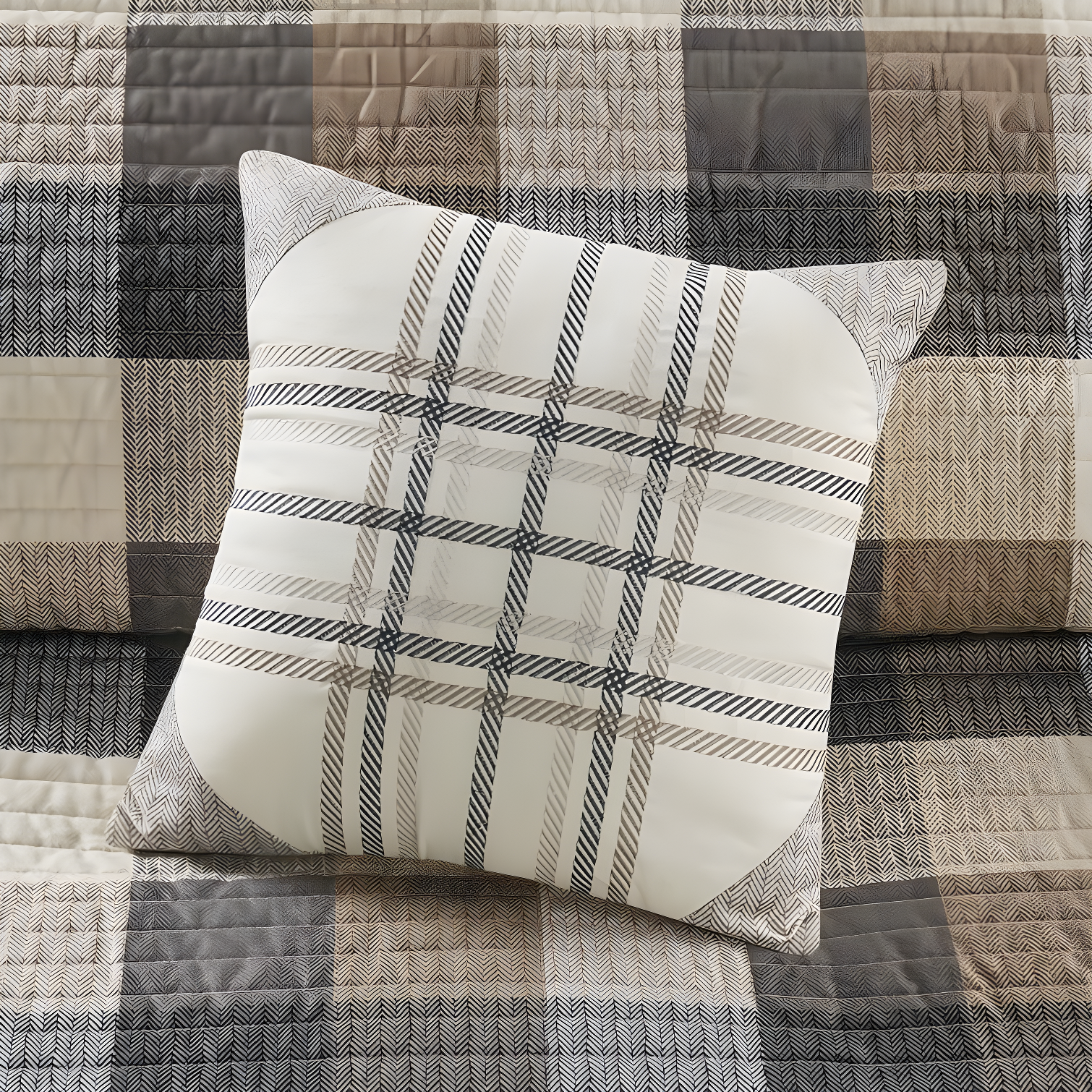 Madison Park Ridge 6 Piece Printed Herringbone Quilt Set with Throw Pillows