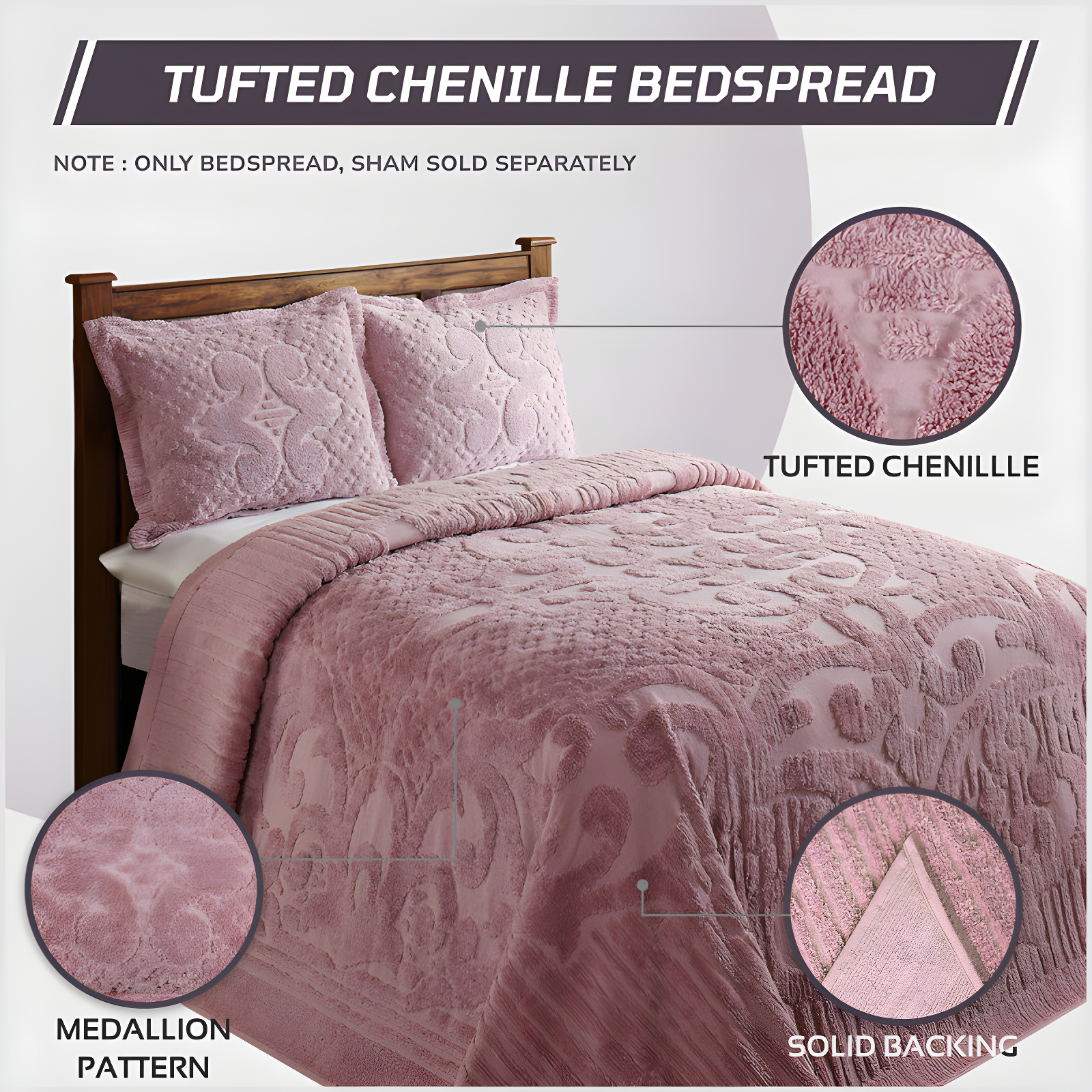 Ashton 100% Cotton Traditional Tufted Medallion Pattern Coverlet/Bedspread