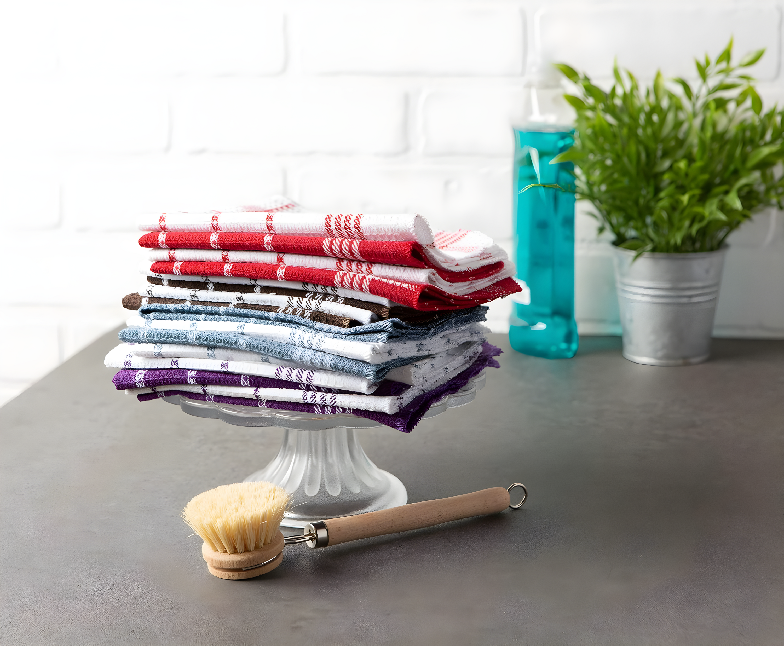 Waffle Weave Cotton Plaid Waffle Dish Cloth Kitchen Towel (Set of 12)