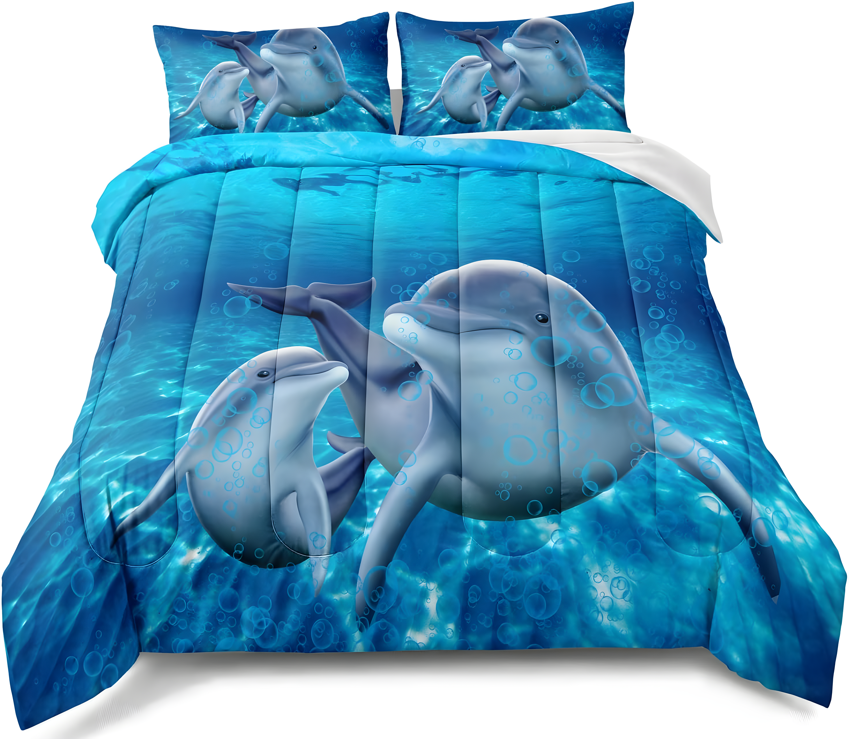 Erosebridal Dolphin Bedding Set Cute Dolphin Jumping Teal Blue Ocean Animal Comforter Set Dolphin Sea Animal Bedding Comforter Sets Queen Size - 1 Comforter with 2 Pillowcases