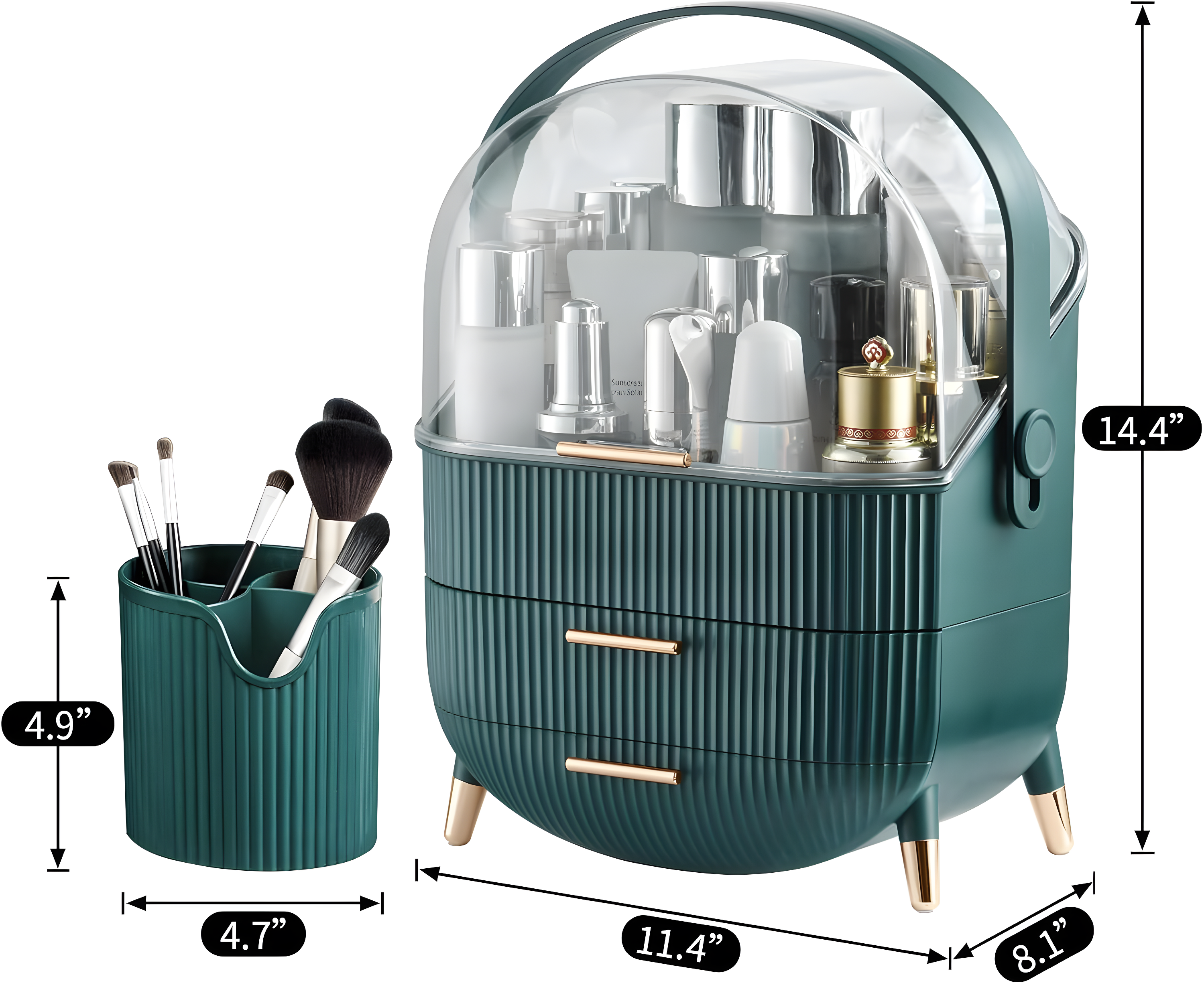 Make up Organizers and Storage, Makeup Organizer for Vanity, Cosmetics Skincare Organizers with Lid and Drawers, Cosmetic Display Cases for Countertop, Bathroom, Ideal Gifts for Women(Light Green)
