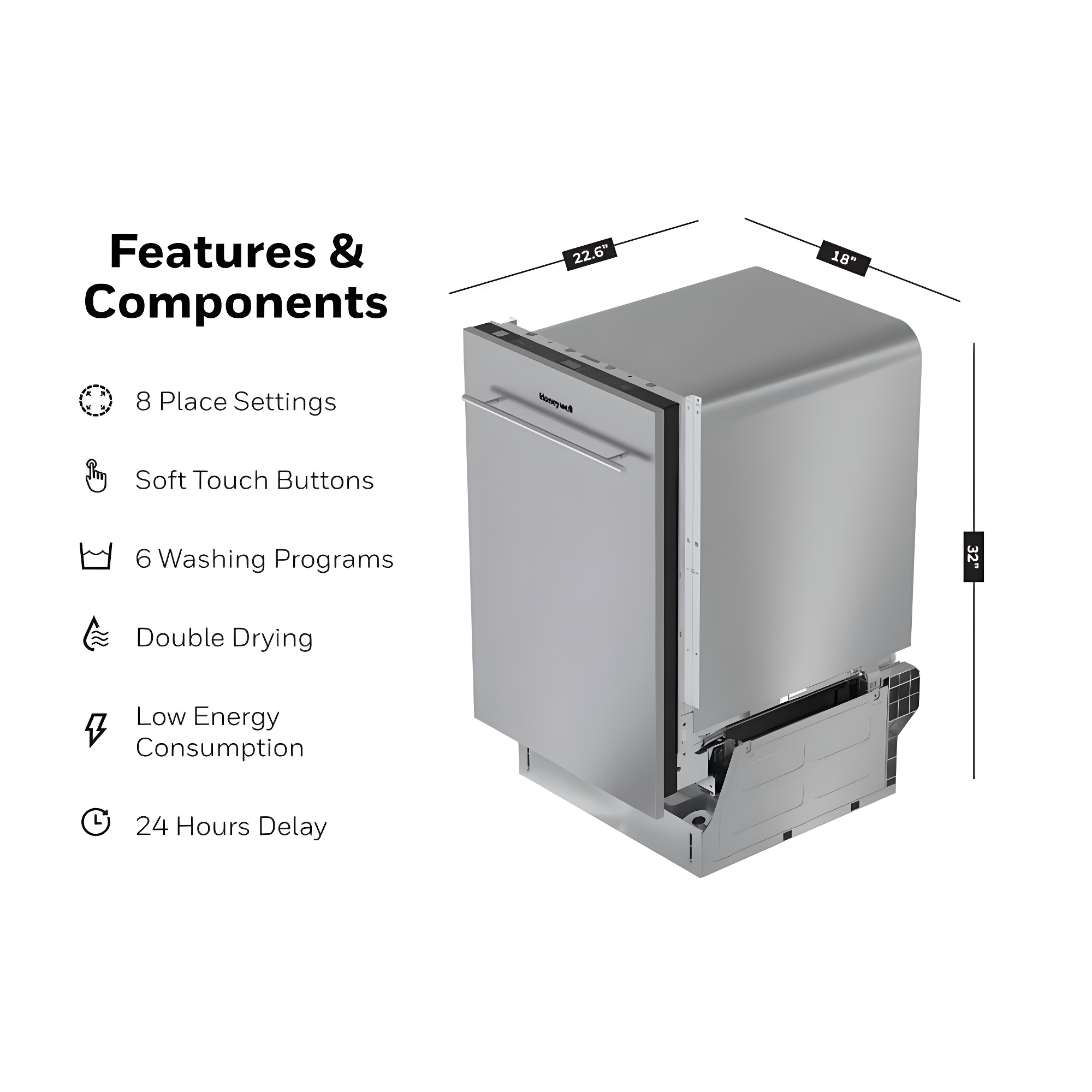 Honeywell 18 in Stainless Steel Dishwasher