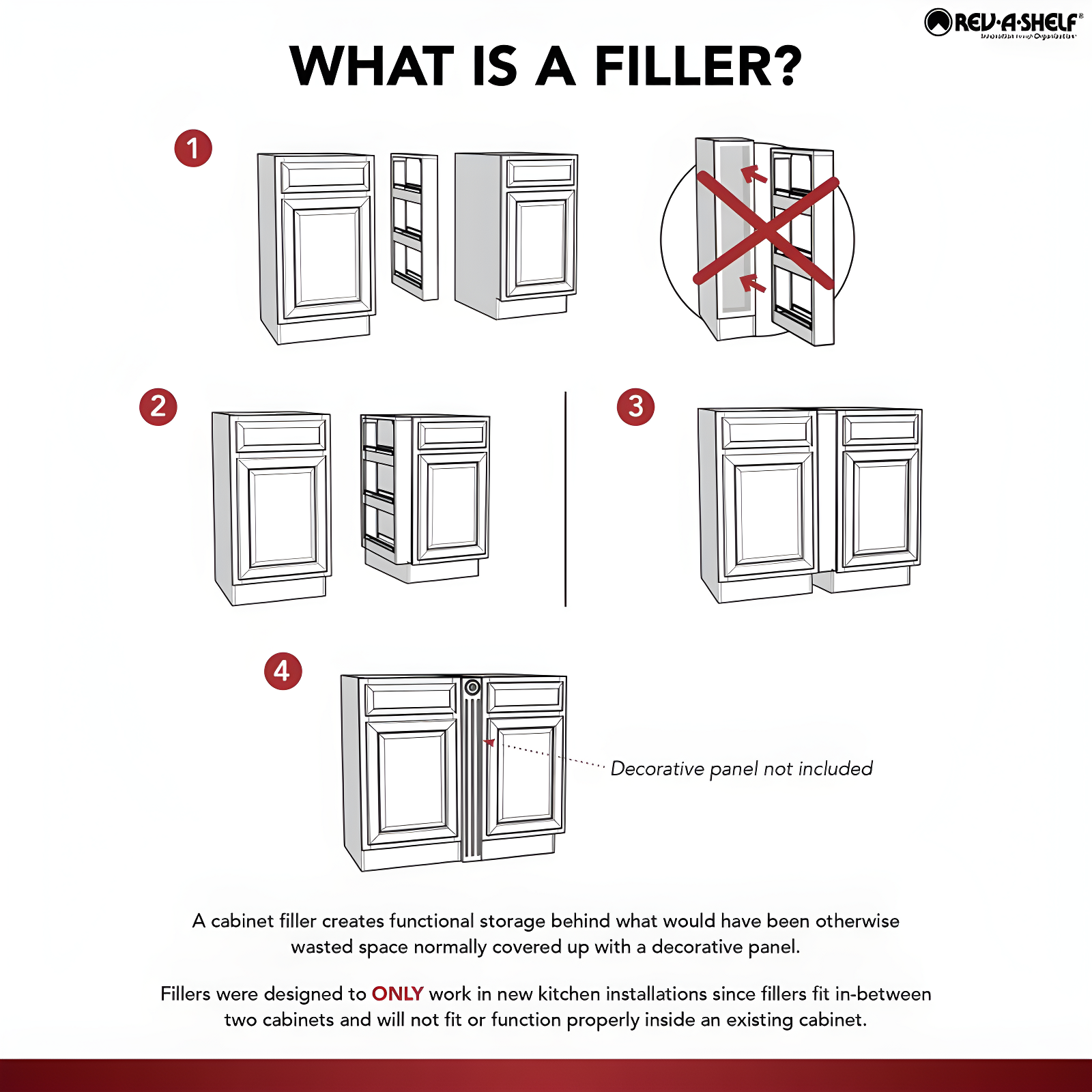 Rev-A-Shelf Pull Out Wall Filler Cabinet Wooden Organizer