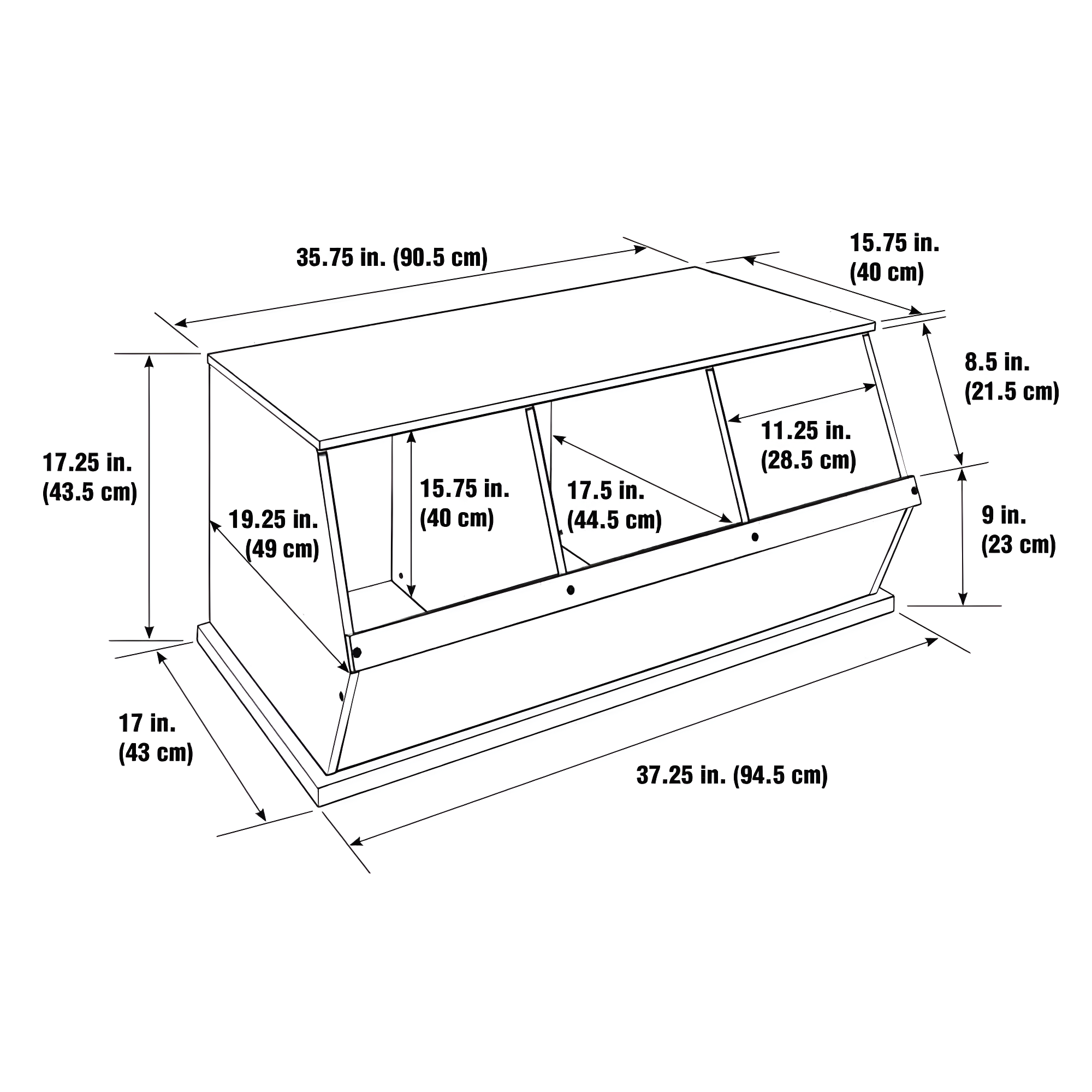 Badger Basket Three Bin Stackable Storage Cubby - Silver