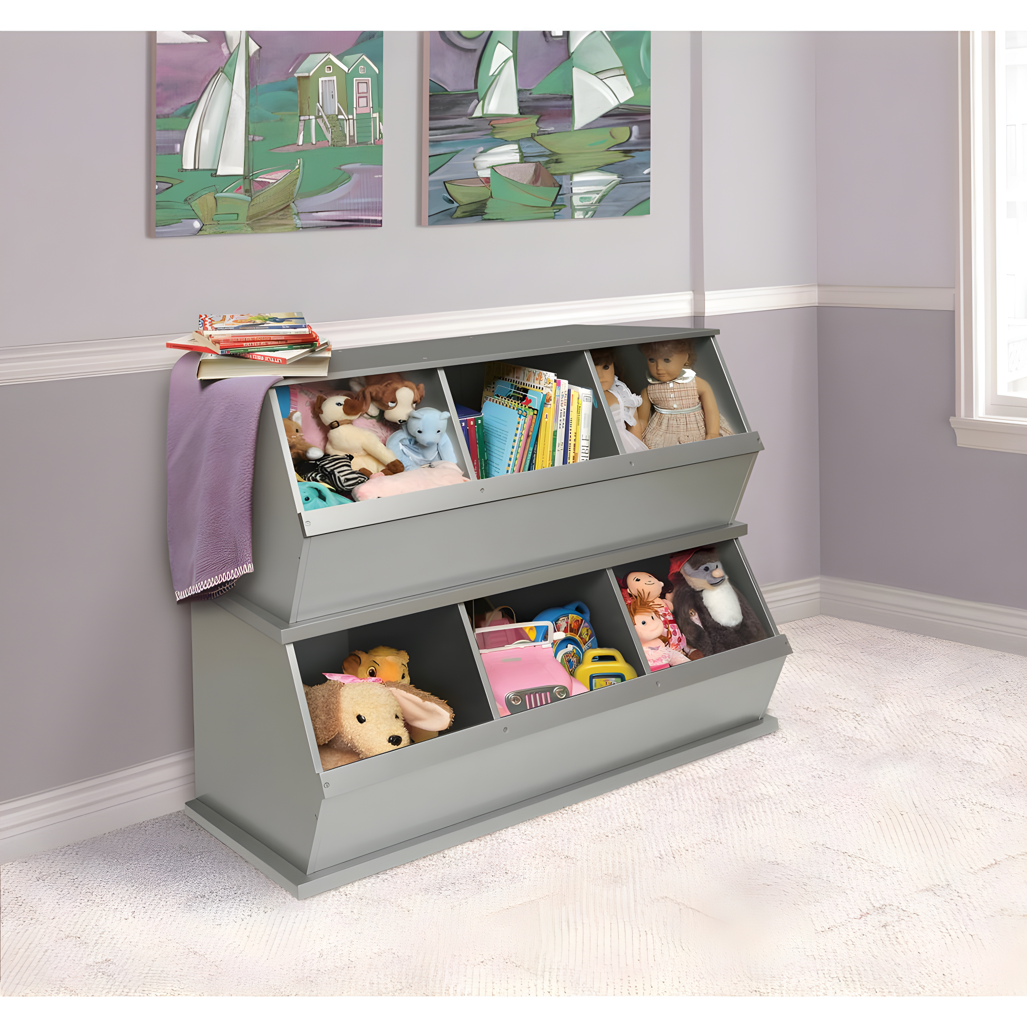 Badger Basket Three Bin Stackable Storage Cubby - Silver