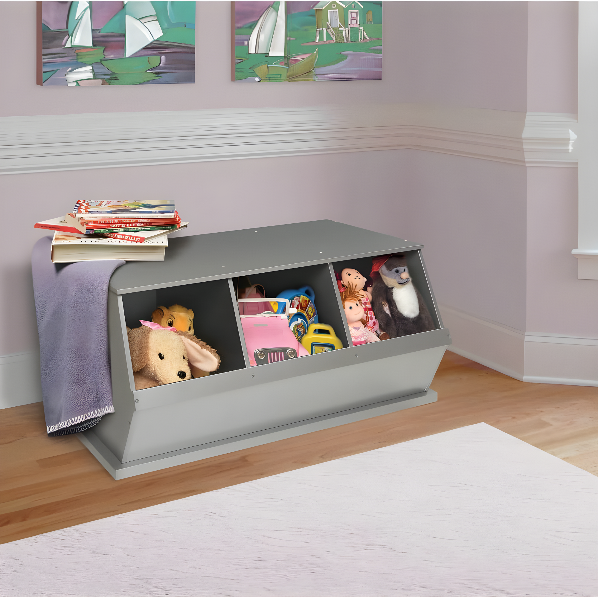 Badger Basket Three Bin Stackable Storage Cubby - Silver