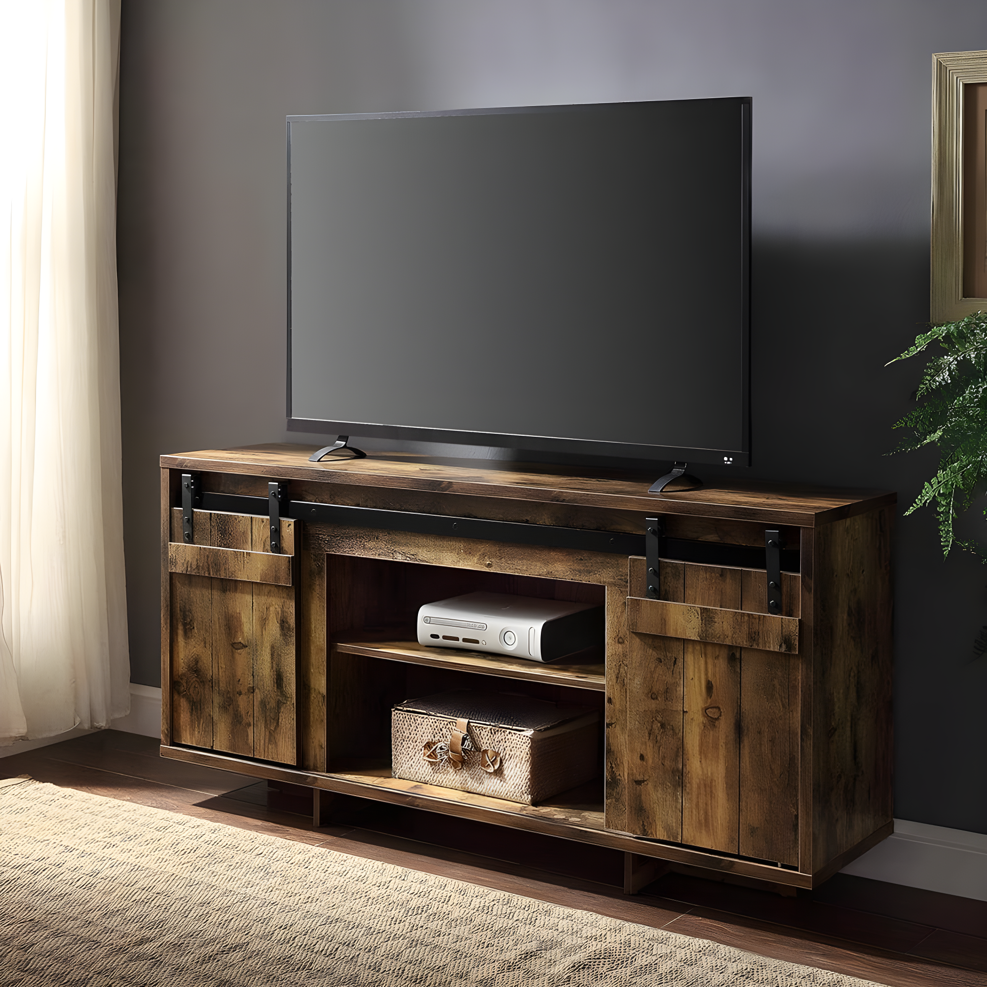 Acme Furniture 60" Bellarosa TV Stand for TVs up to 60" Rustic Oak: Wood Frame, Fixed Shelves, Assembly Required
