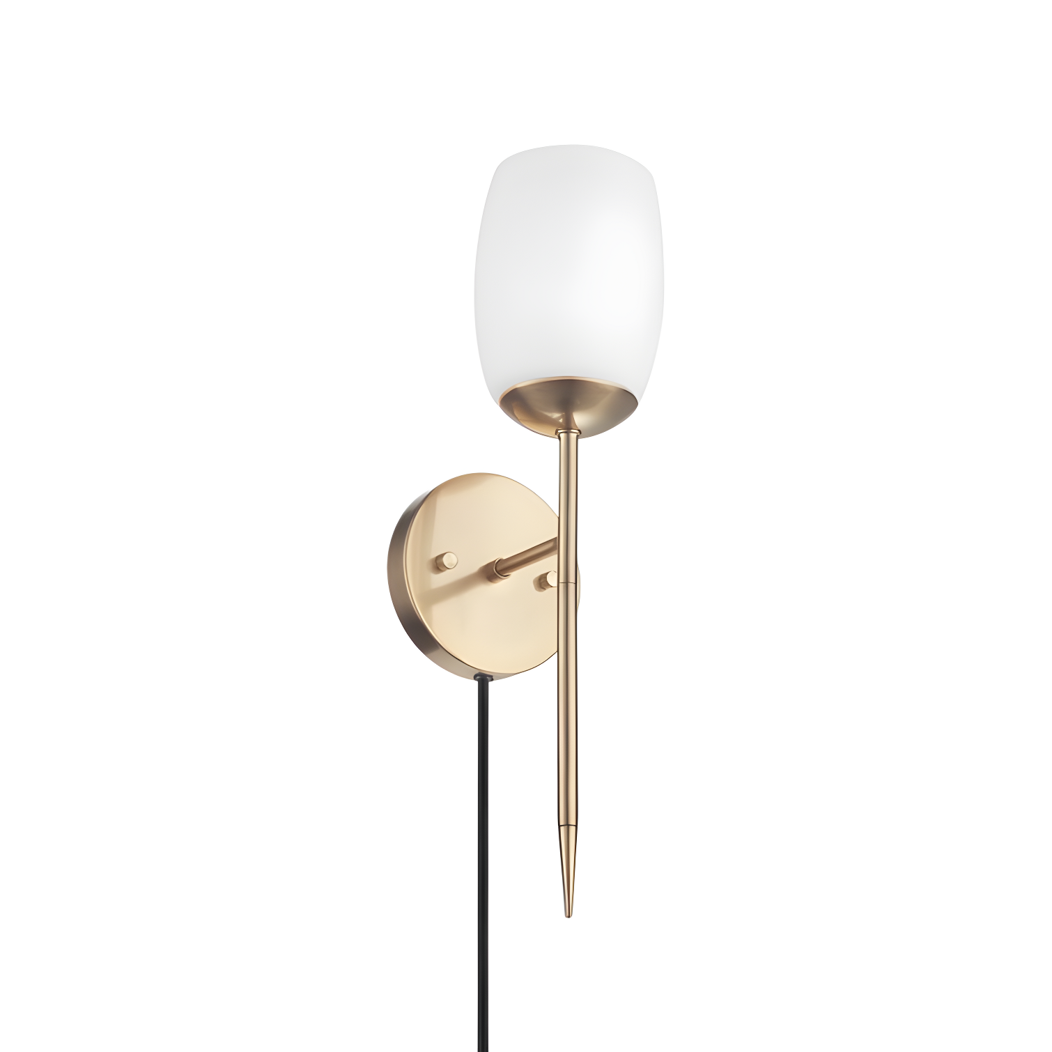 1-Light Matte Brass Plug-In or Hardwire Wall Sconce with Opal Glass Shade
