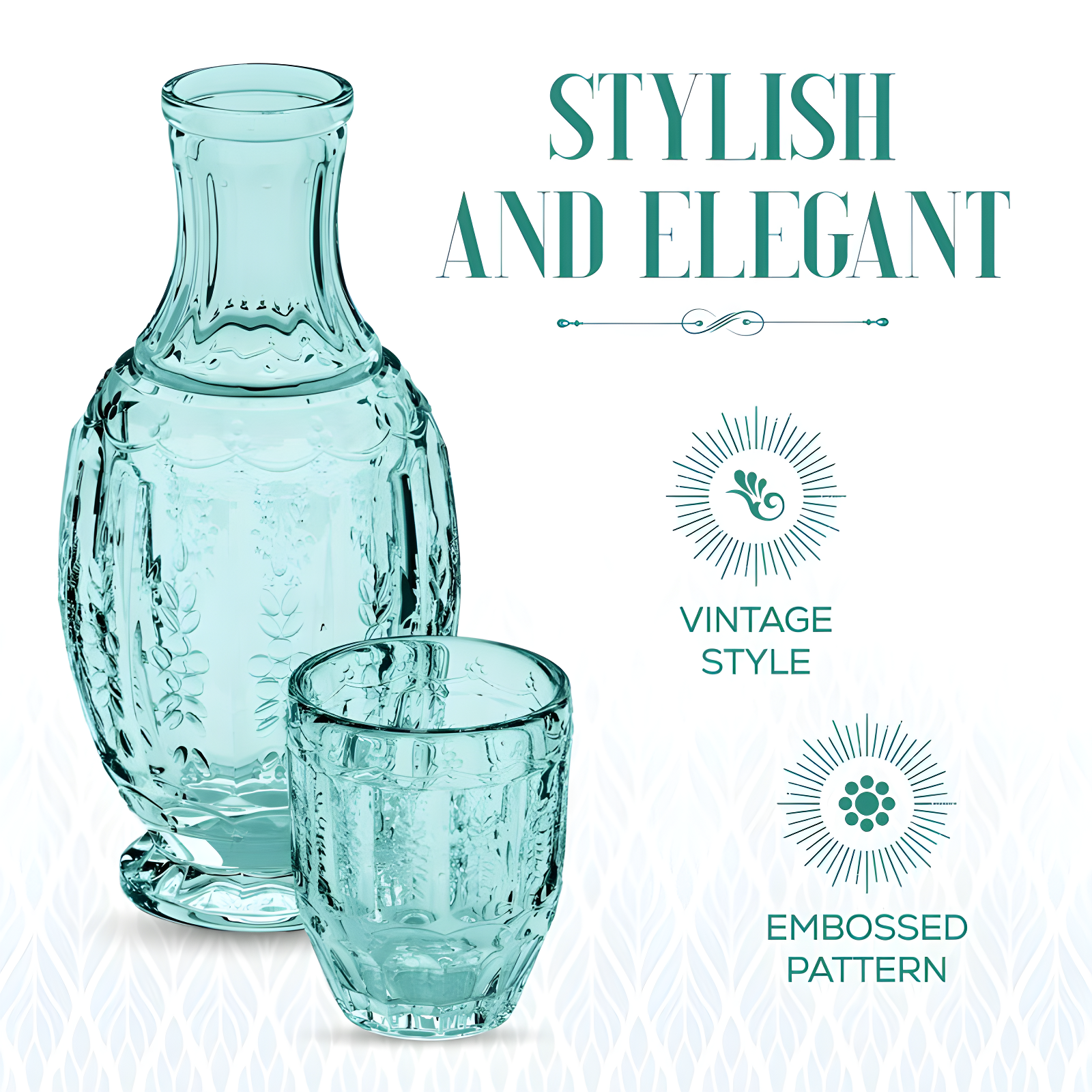 Elle Décor Vintage Night Bedside 33 oz. Water Carafe With Tumbler, 2-Piece Set,Green