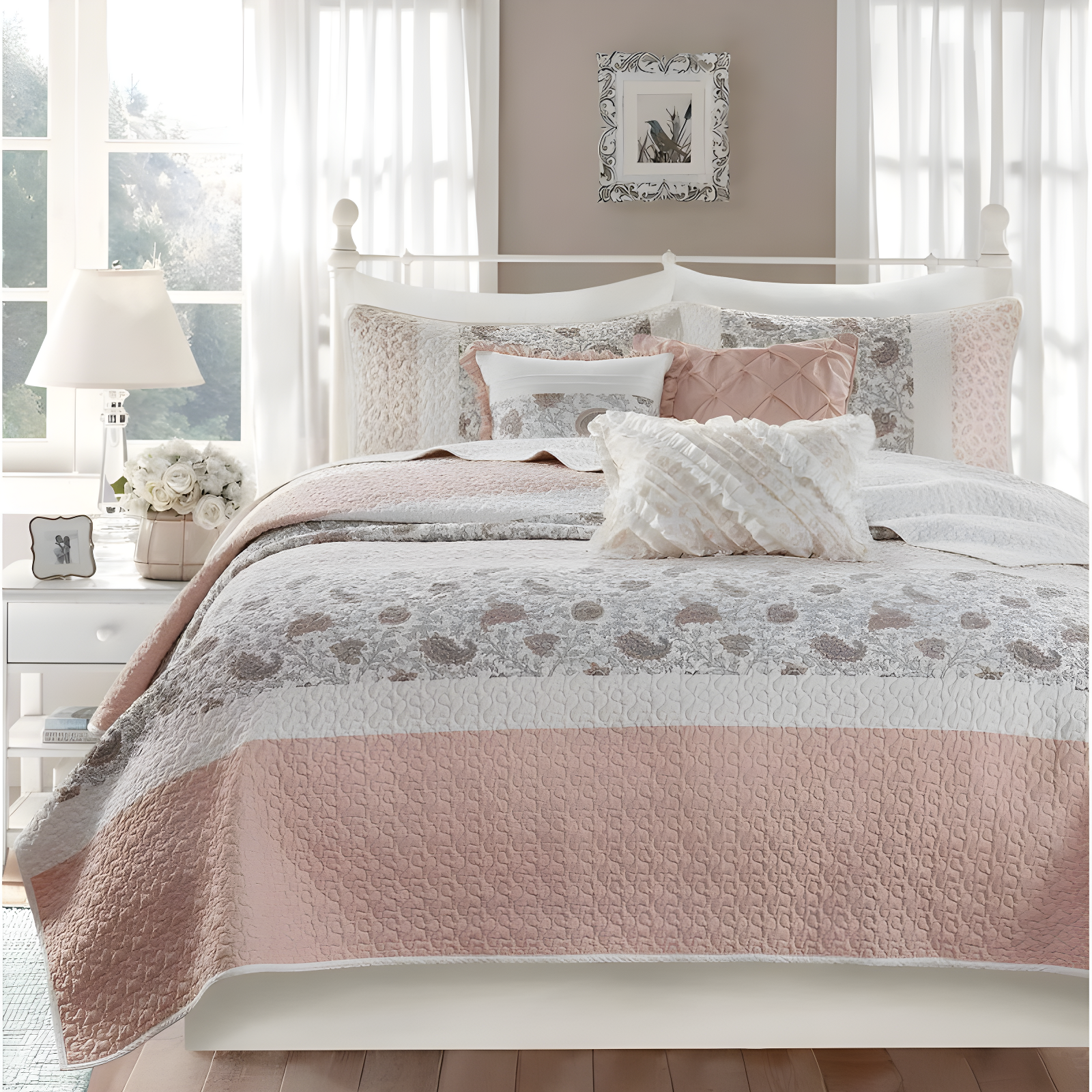 Madison Park Dawn 6 Piece Cotton Percale Quilt Set with Throw Pillows