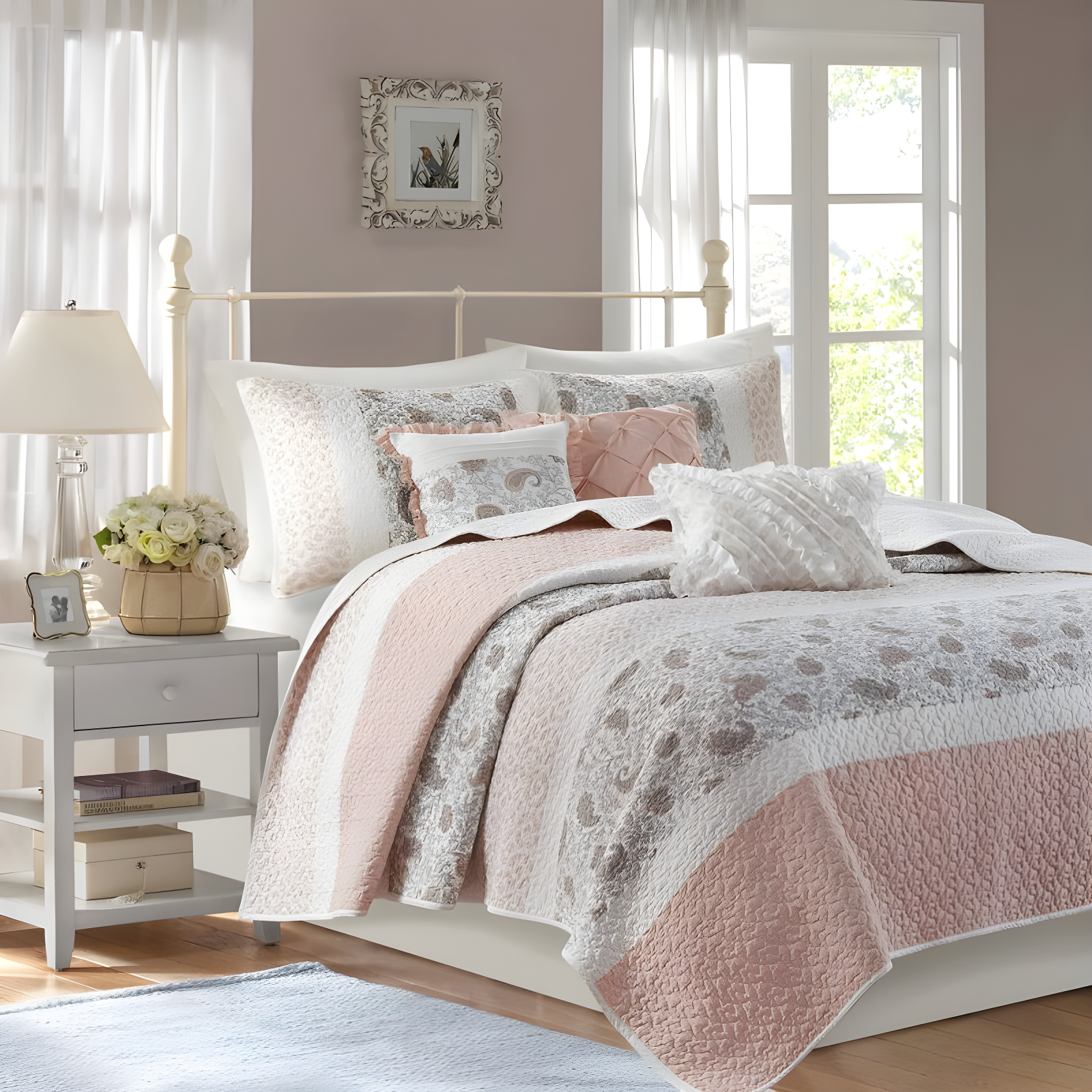 Madison Park Dawn 6 Piece Cotton Percale Quilt Set with Throw Pillows